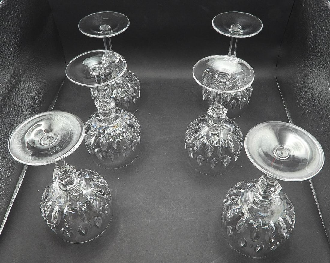 Vintage 1960s Set of 6 Patrizia by Nachtmann Bavarian Wine Water Cut Crystal Goblets Glasses - 5