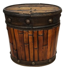 Vintage Bamboo Lidded Box With Stud Details