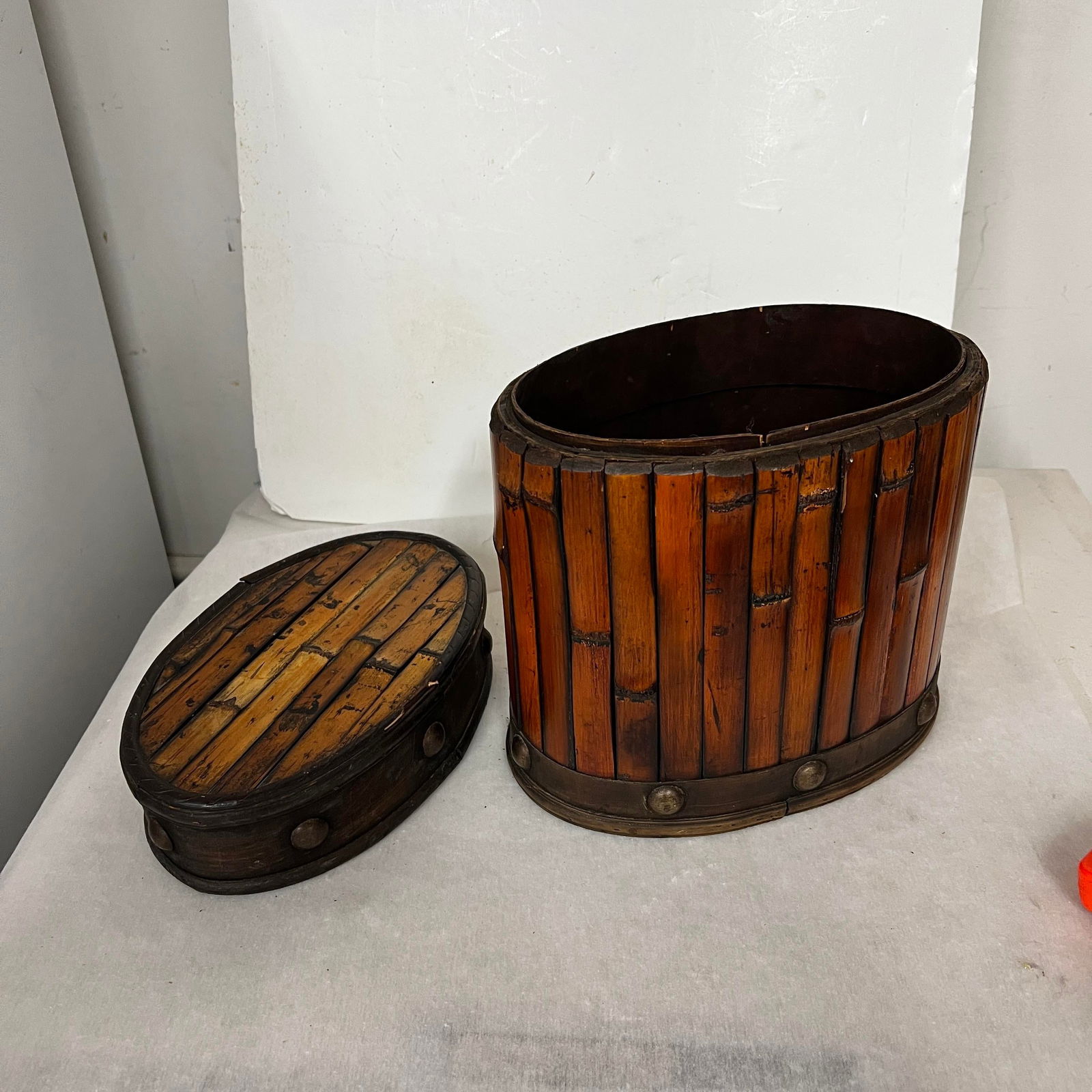 Vintage Bamboo Lidded Box With Stud Details - 2