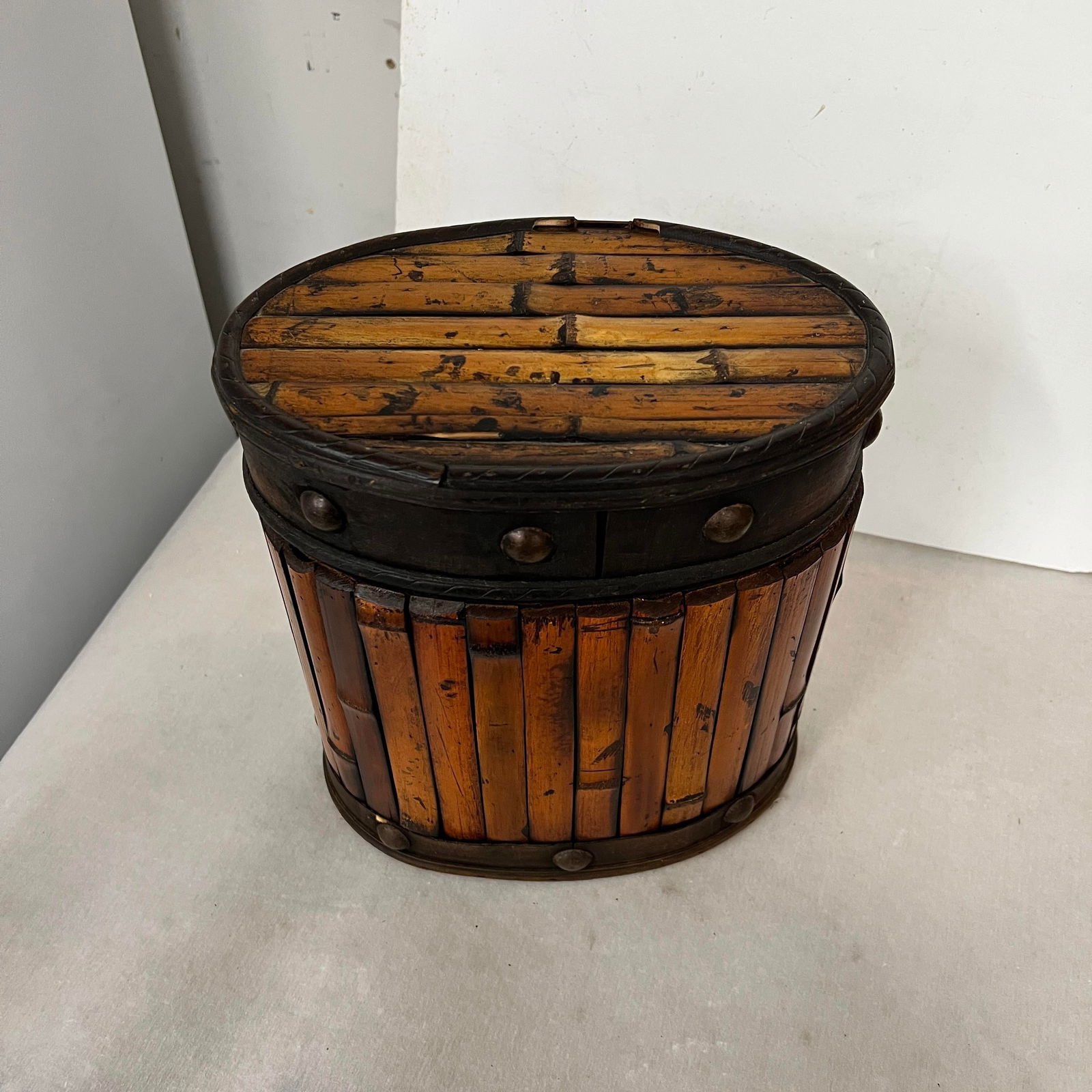 Vintage Bamboo Lidded Box With Stud Details - 6