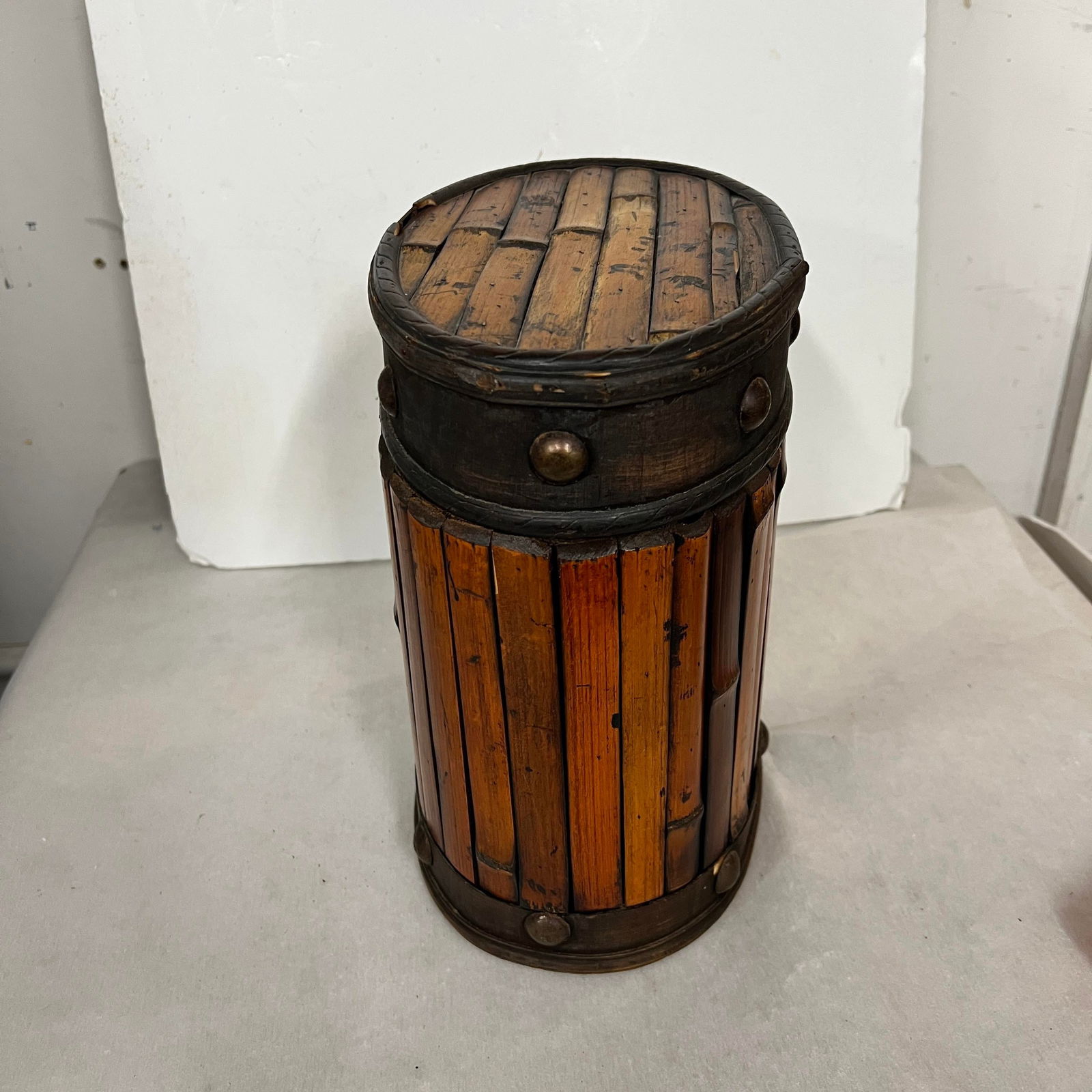 Vintage Bamboo Lidded Box With Stud Details - 7