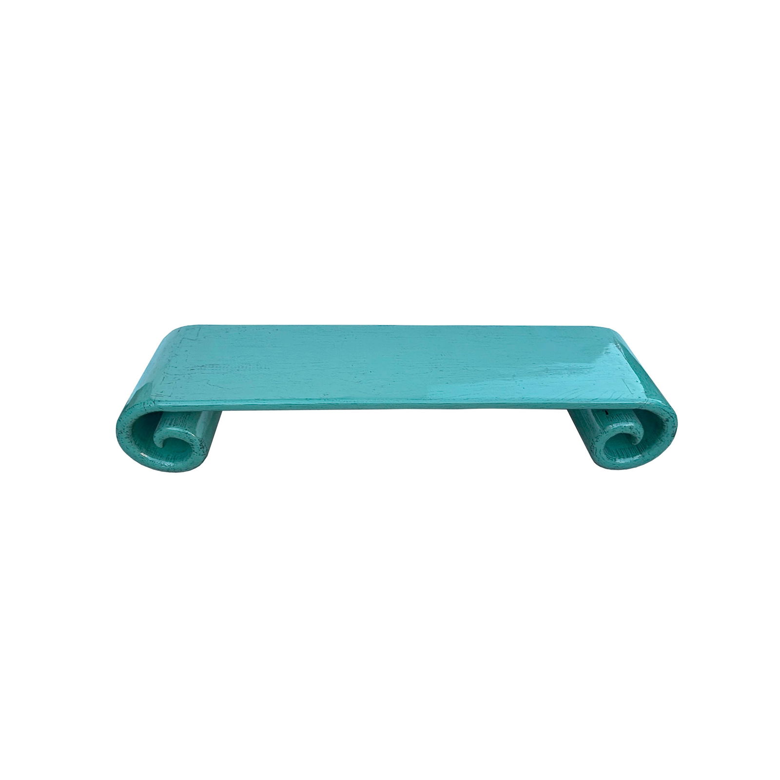 Distressed Aqua Turquoise Blue Scroll Long Rectangular Coffee Table Stand - 3