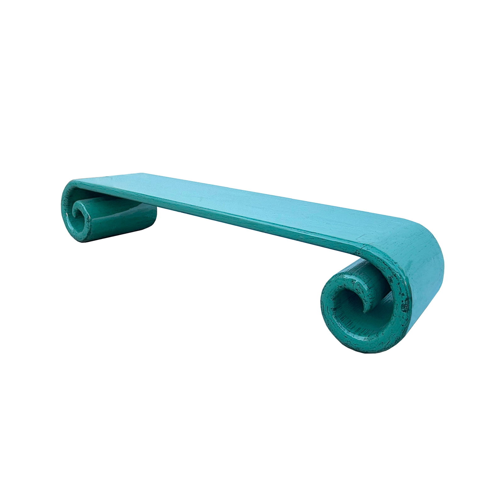 Distressed Aqua Turquoise Blue Scroll Long Rectangular Coffee Table Stand - 4