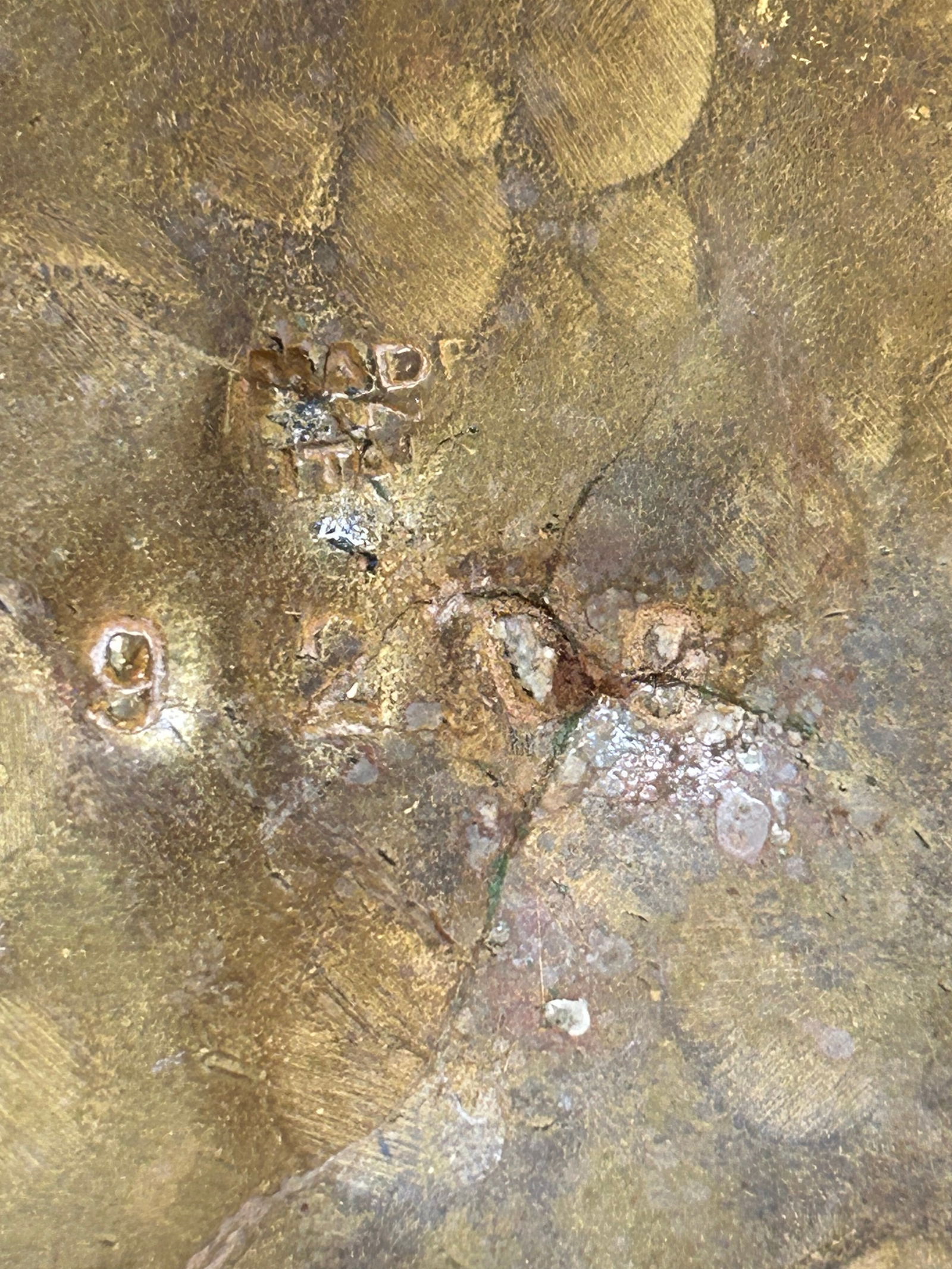 Mid 20th Century Large Chased or Hammered Brass Planter With Tope Trim and Repousse Button Accents - 8