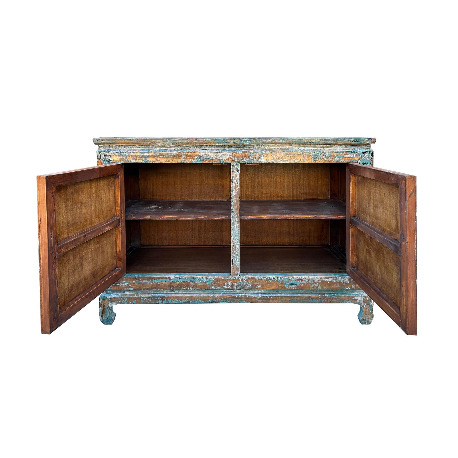 Distressed Rustic Teal Blue 2 Doors Credenza Sideboard Console Cabinet - 3