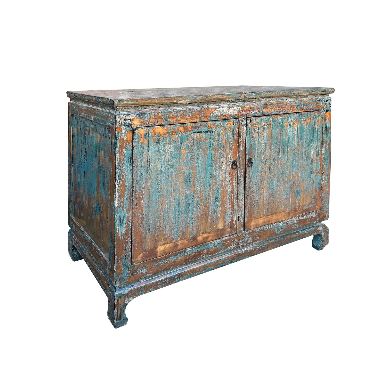 Distressed Rustic Teal Blue 2 Doors Credenza Sideboard Console Cabinet - 4