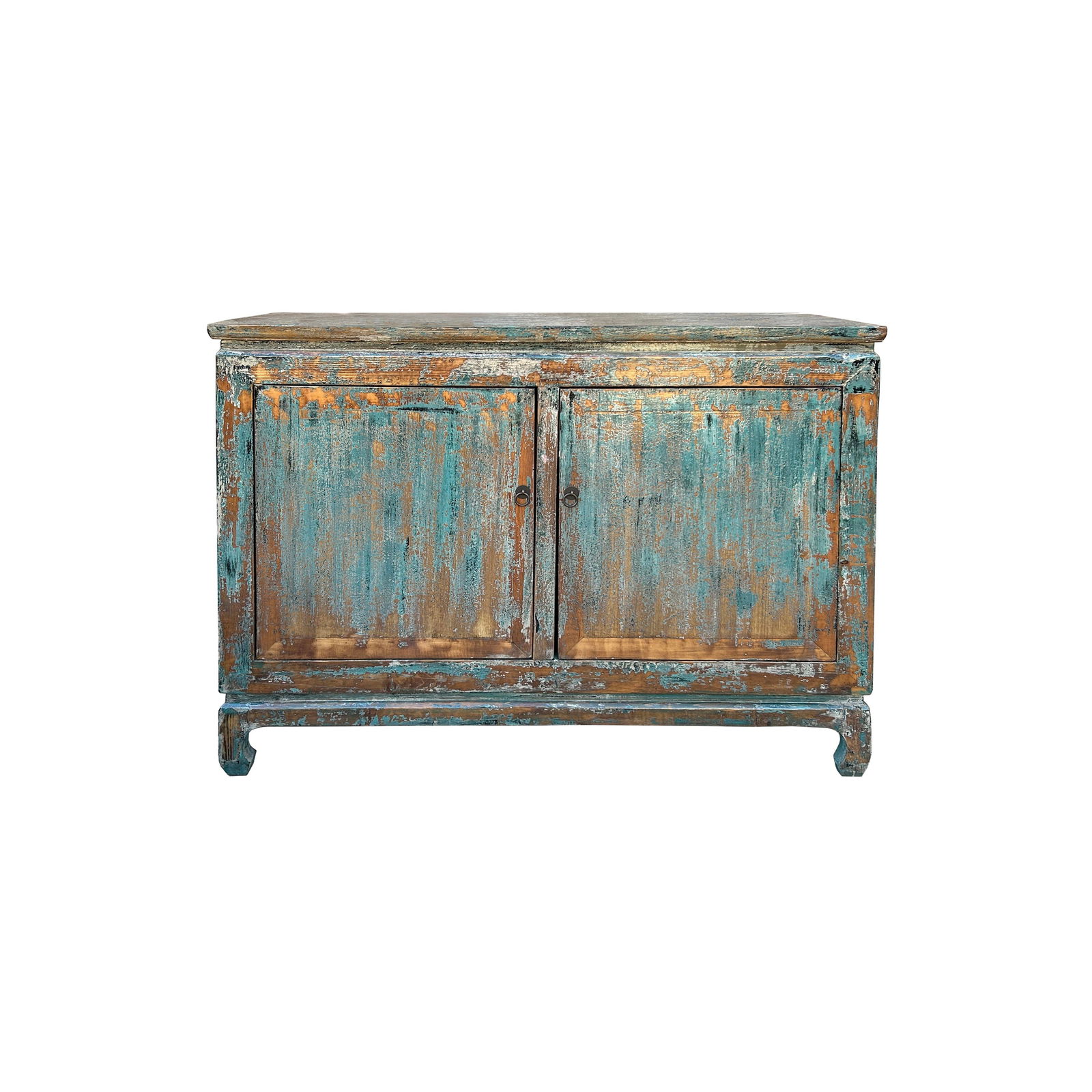 Distressed Rustic Teal Blue 2 Doors Credenza Sideboard Console Cabinet - 5
