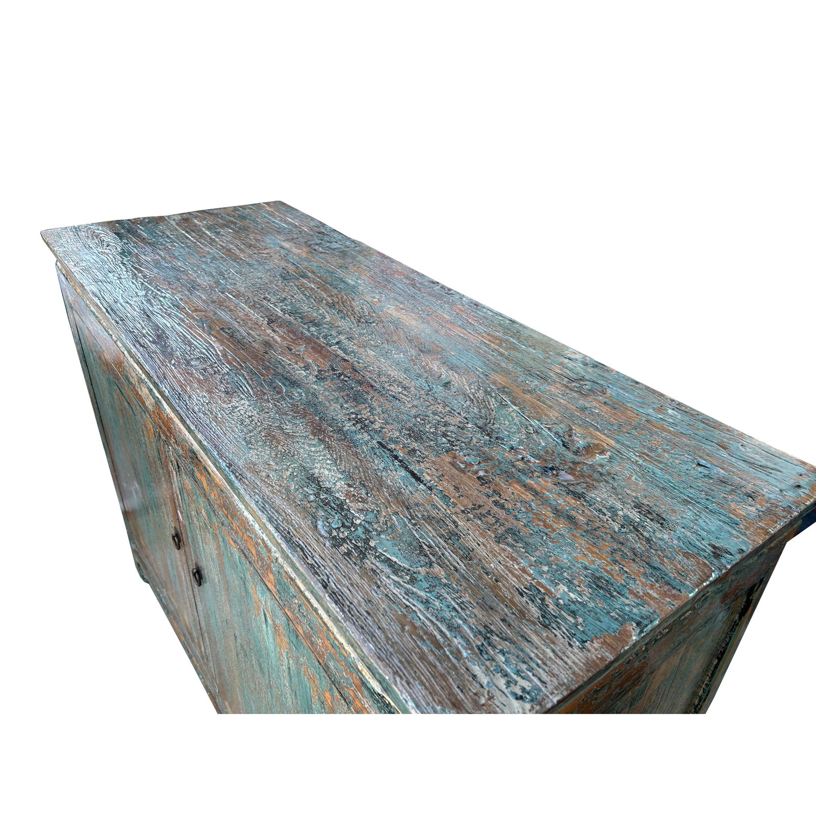 Distressed Rustic Teal Blue 2 Doors Credenza Sideboard Console Cabinet - 6