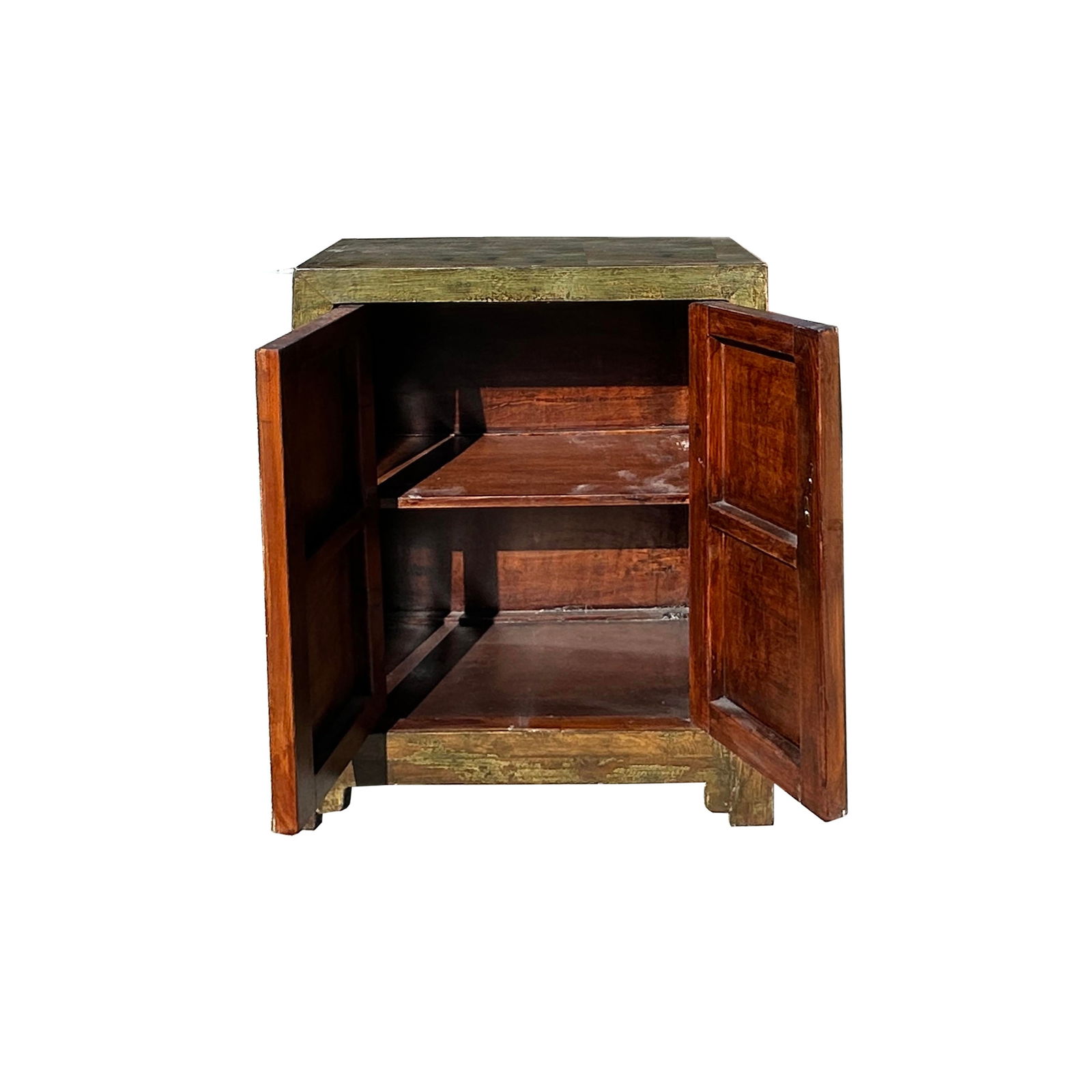 Distressed Olive Green MoonFace 2 Doors End Table Nightstand Cabinet - 2