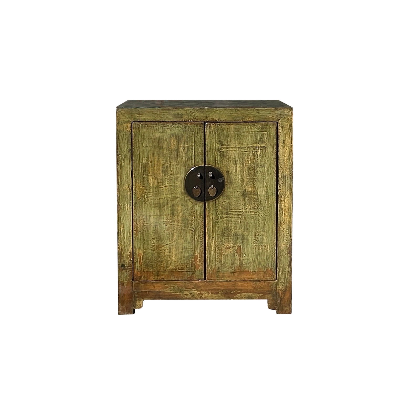Distressed Olive Green MoonFace 2 Doors End Table Nightstand Cabinet - 3