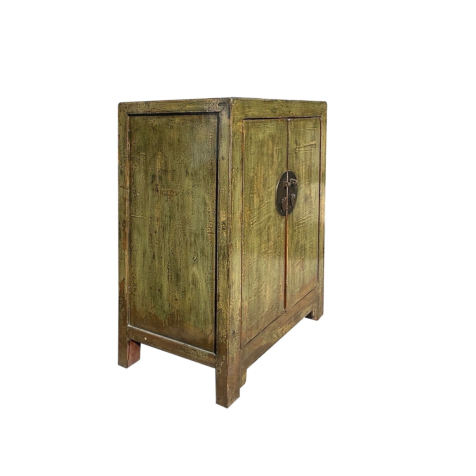 Distressed Olive Green MoonFace 2 Doors End Table Nightstand Cabinet - 4