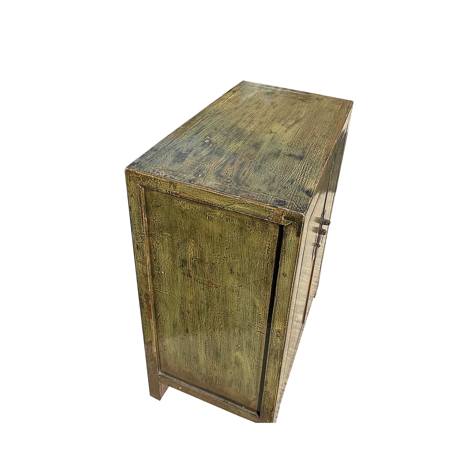 Distressed Olive Green MoonFace 2 Doors End Table Nightstand Cabinet - 5