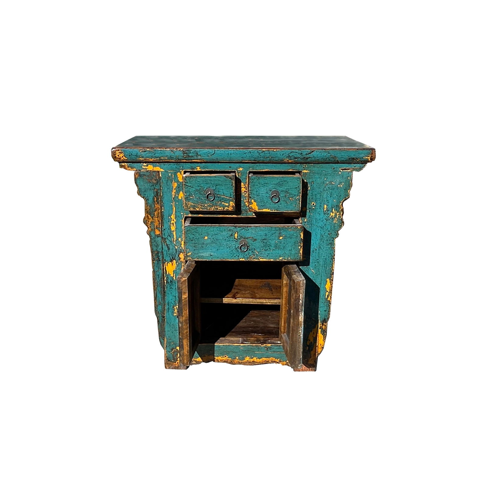 Vintage Distressed Turquoise Marks Credenza Side Table Cabinet - 2