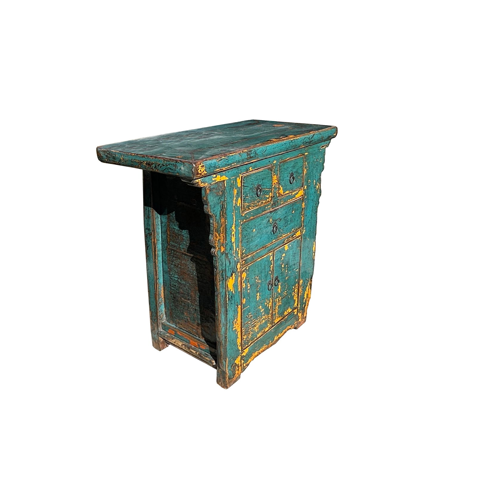 Vintage Distressed Turquoise Marks Credenza Side Table Cabinet - 3