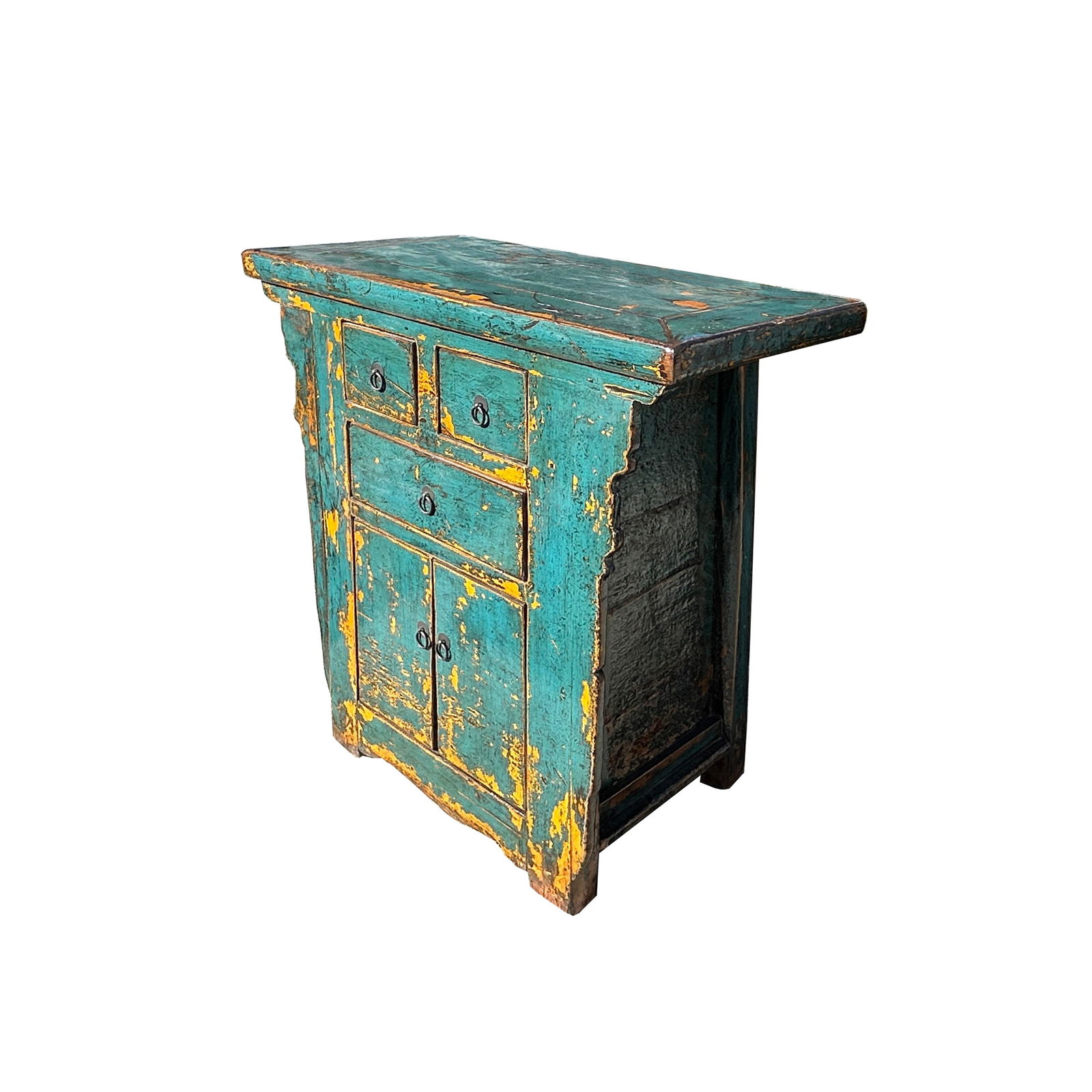 Vintage Distressed Turquoise Marks Credenza Side Table Cabinet - 4