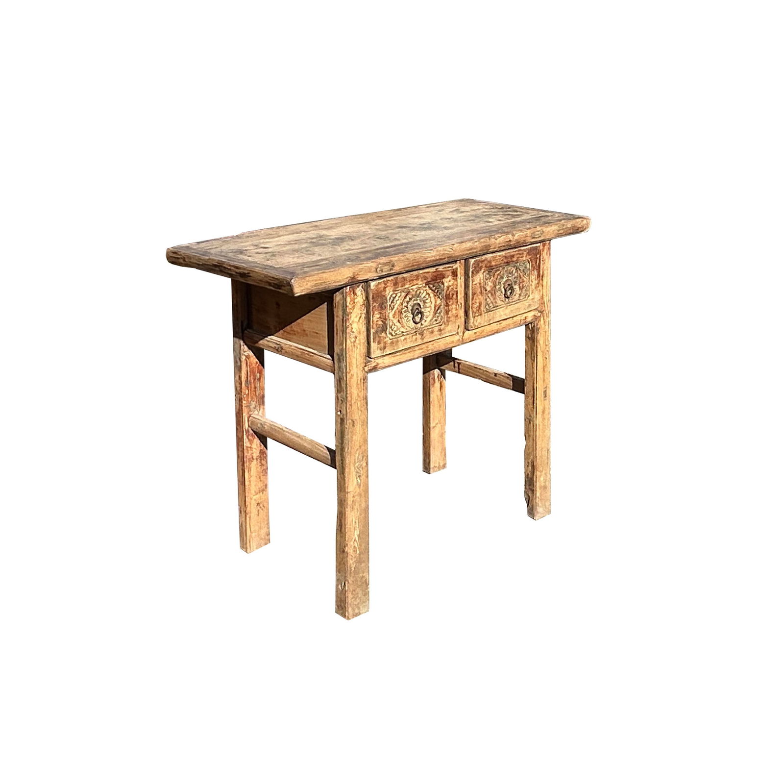 Rustic Raw Bleach Wash Wood Drawers Rectangular Console Side Table - 3