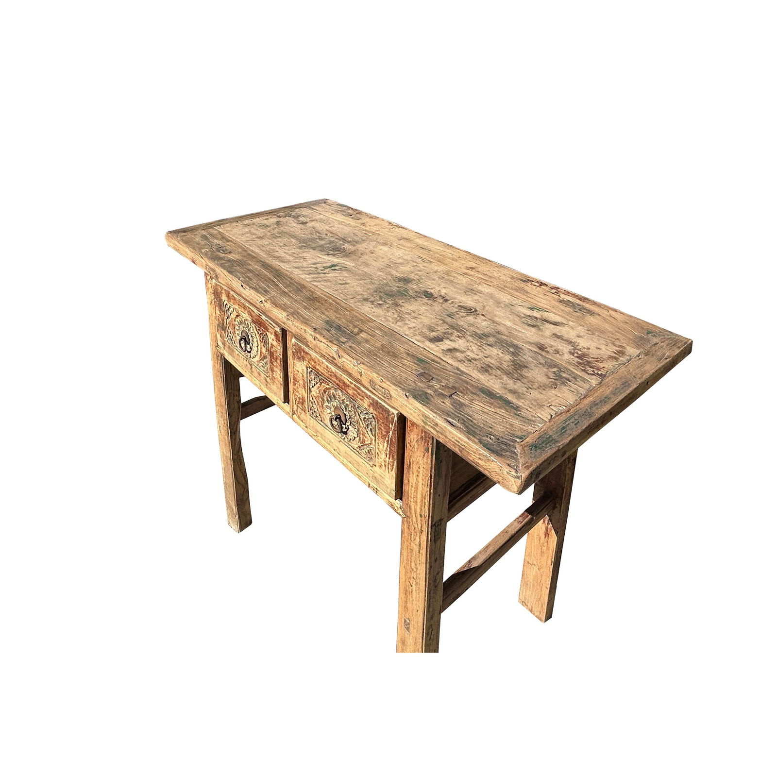 Rustic Raw Bleach Wash Wood Drawers Rectangular Console Side Table - 4