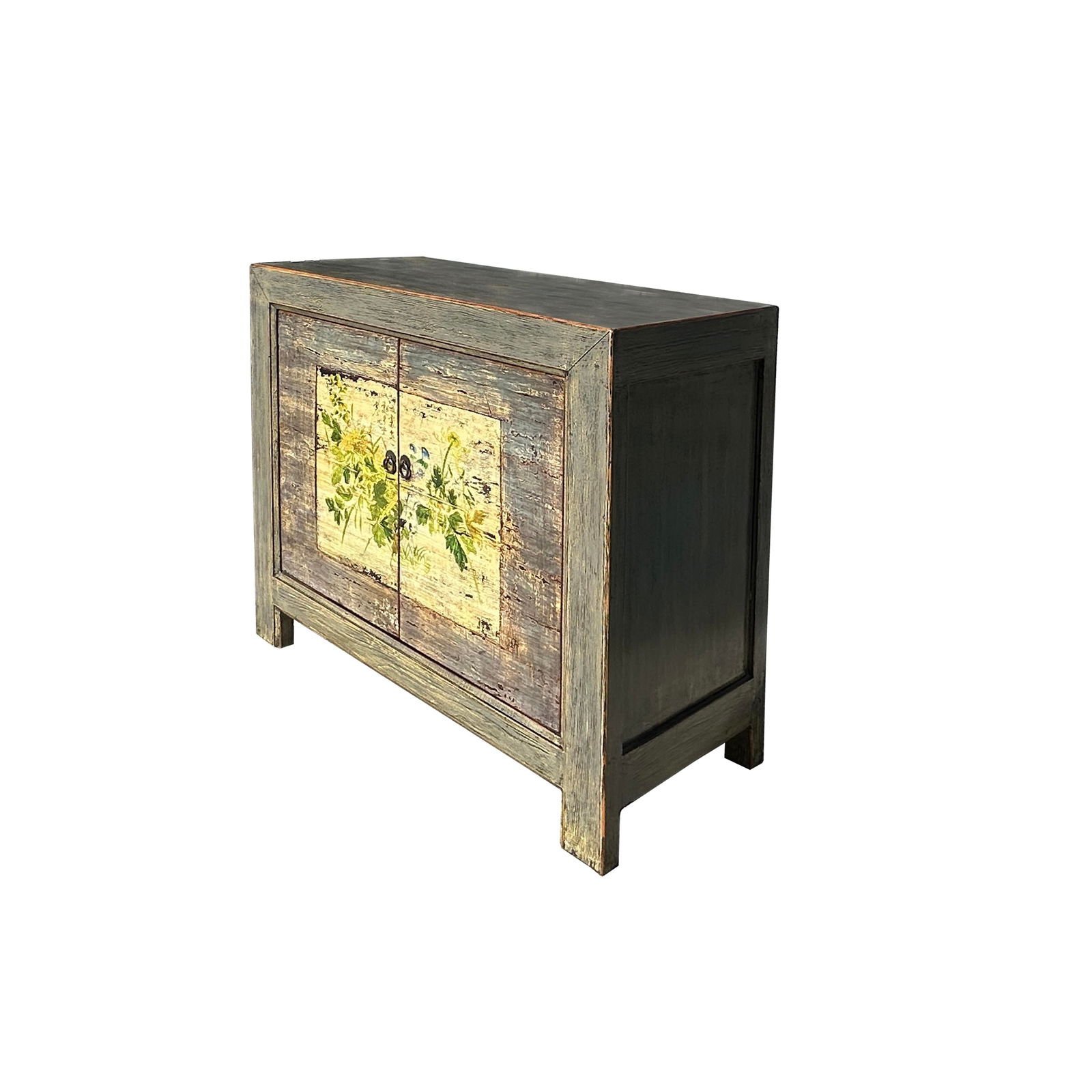 Distressed Grey Flower Bird Graphic Credenza Sideboard Console Cabinet - 3