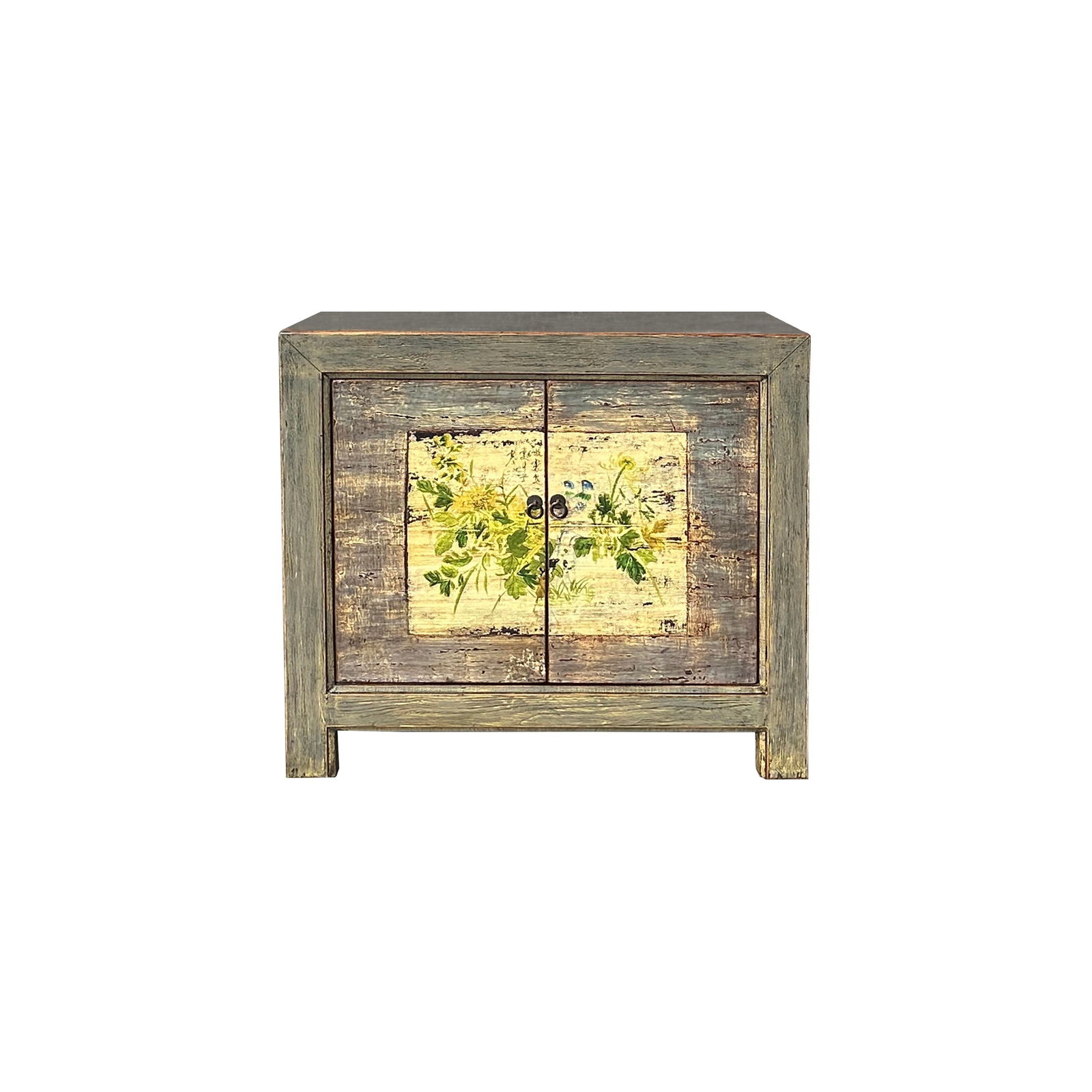 Distressed Grey Flower Bird Graphic Credenza Sideboard Console Cabinet - 5