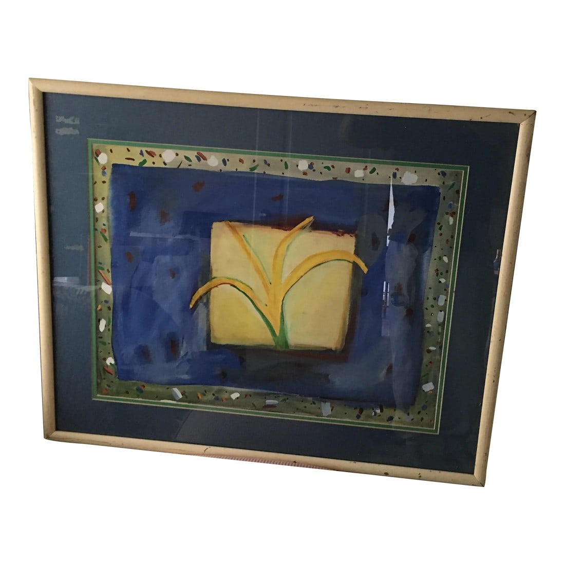 1980s Wonderful Mid - Century Modern Oil Painting Large in Great Frame: Great painting of a flower mid century modern Condition: Alterations: Original Condition Unaltered Imperfections: Some Imperfections Condition Notes: great Dimensions: Height: 25 in. Width: 31 in.