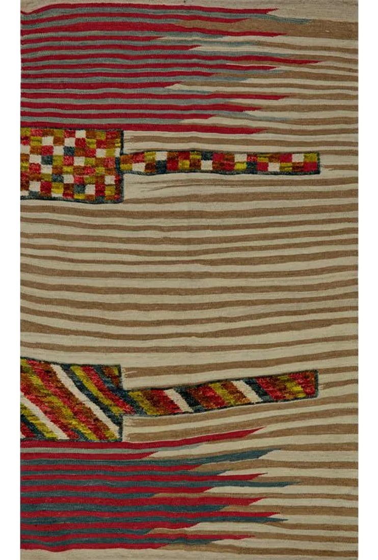 Handwoven Scandinavaian Style Persian Kilim Area Rug - 4"² × 6"²9"³: This bewitchingly beautiful example of a tribal Kilim area rug features a contemporary pop of electrifying bright colors in a playful mixed-weave design. The creative modern twist of a knotted-pile
