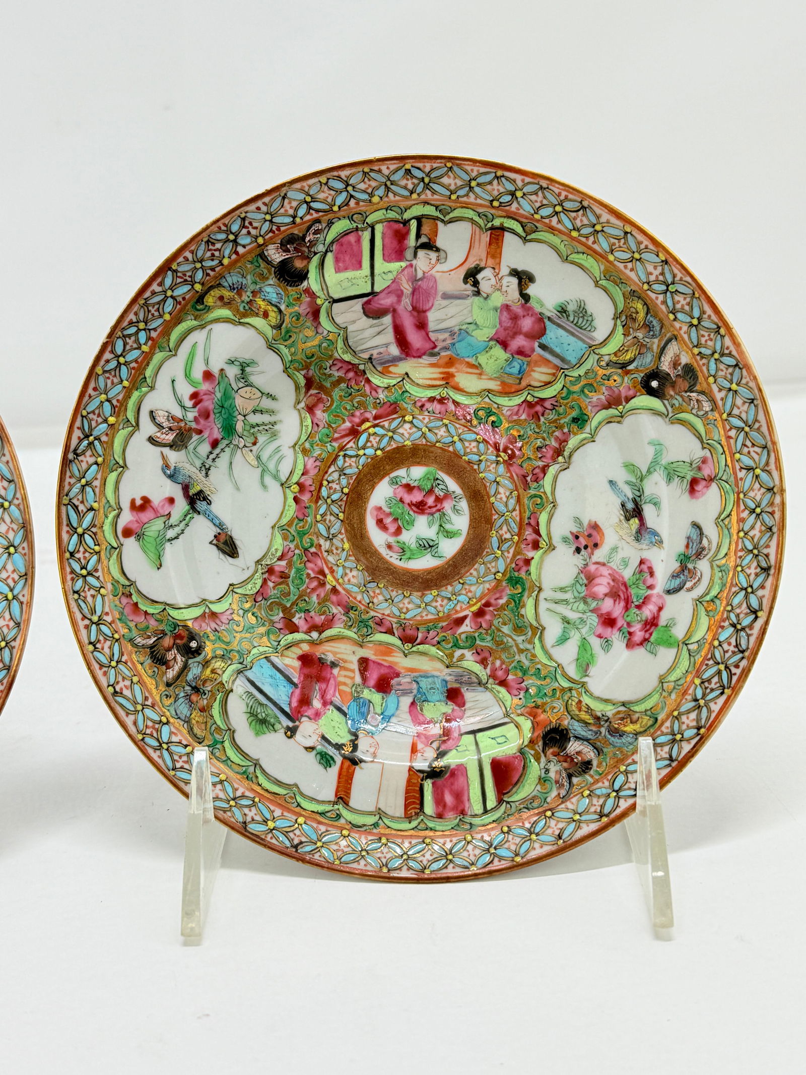 Pair, 19th Century Chinese Famille Rose Medallion Saucers - 4