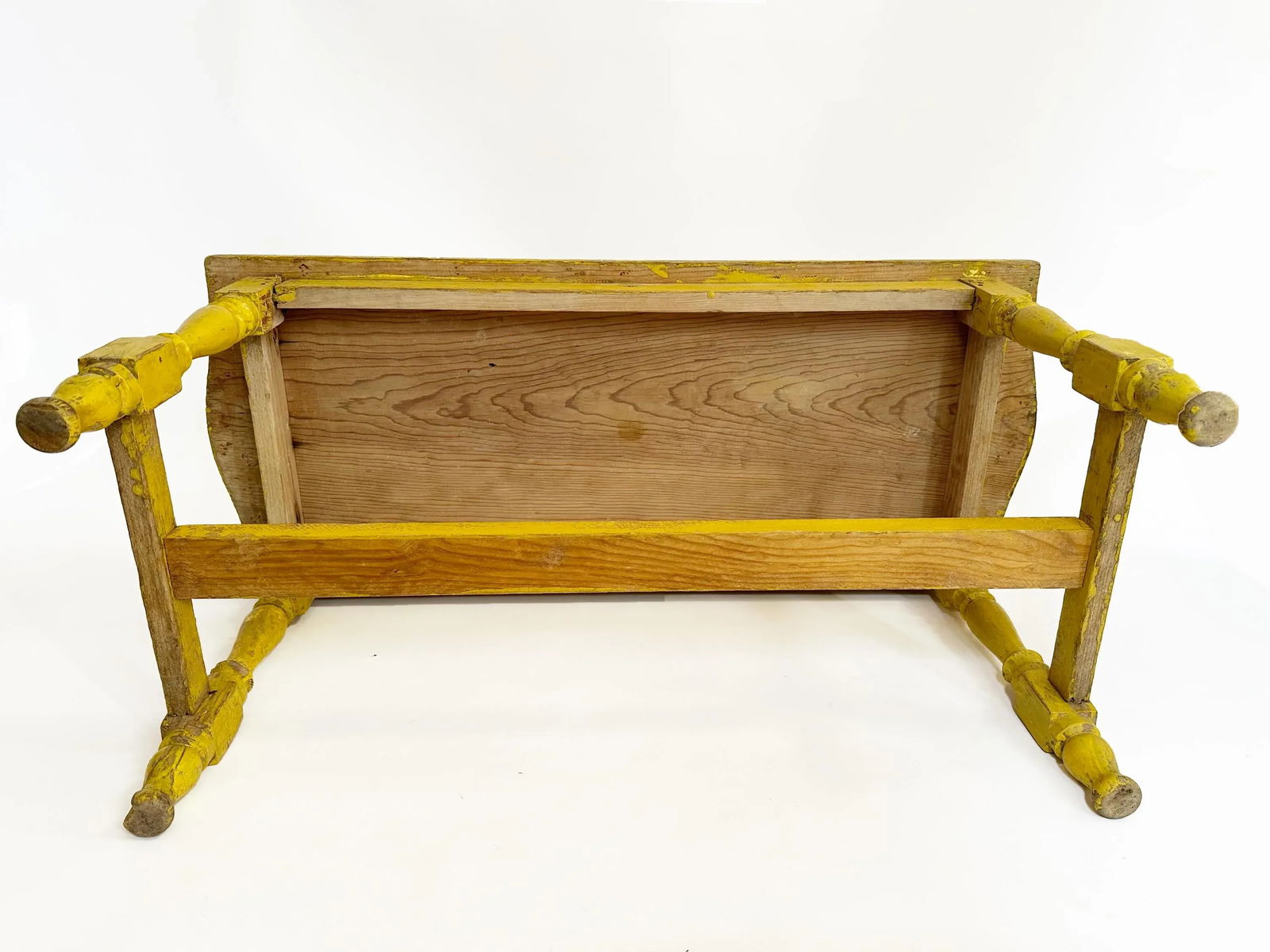 1950s Vintage Primitive Farmhouse Yellow Bench - 3