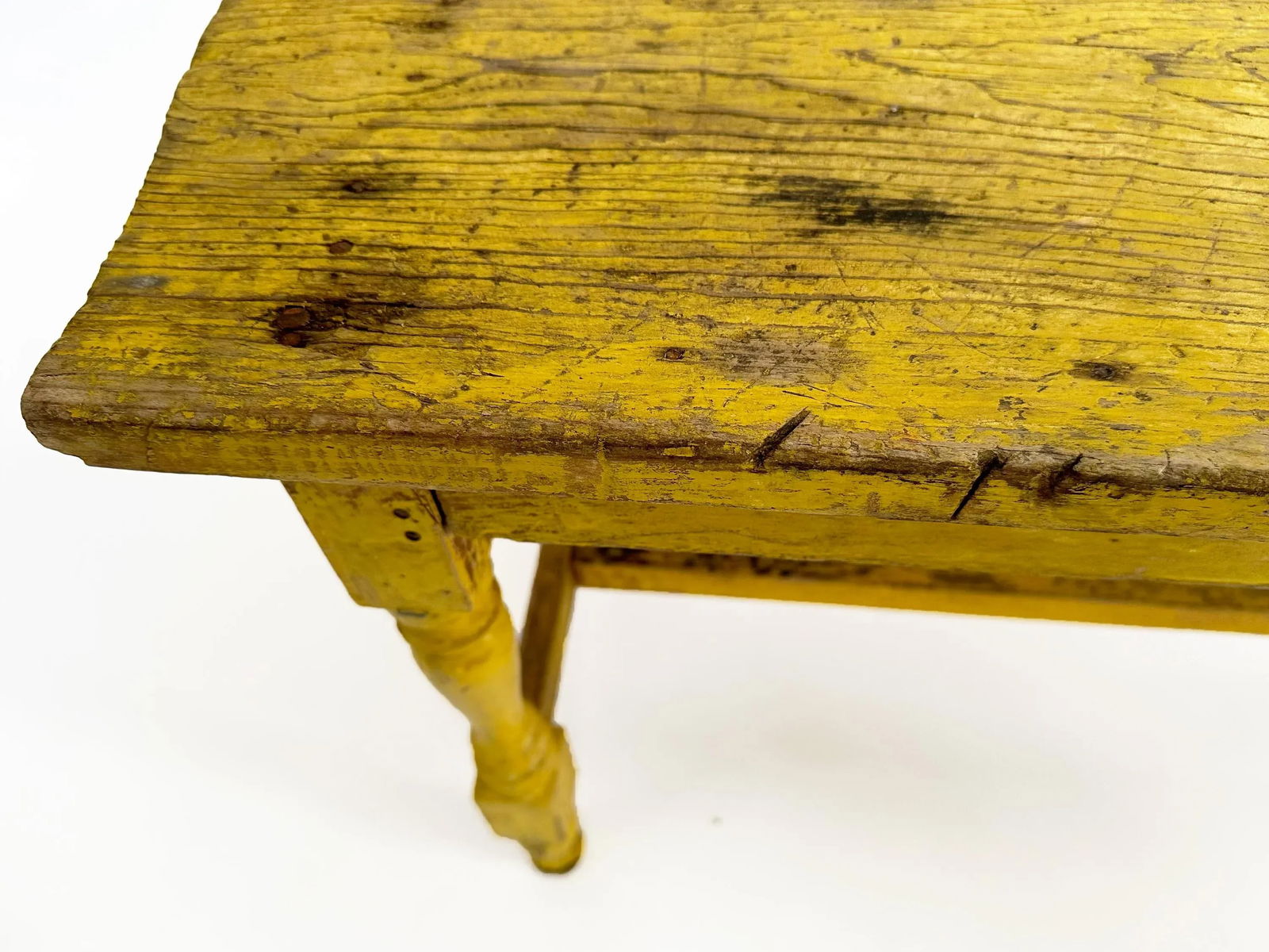 1950s Vintage Primitive Farmhouse Yellow Bench - 7