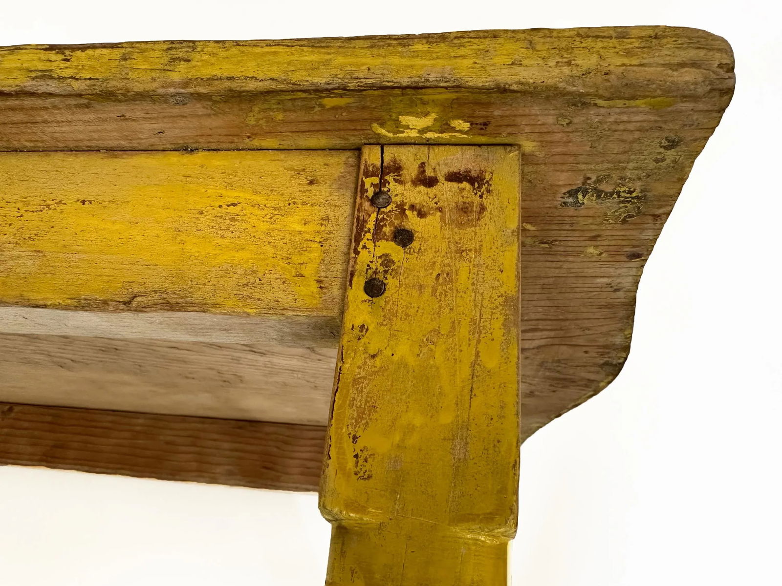 1950s Vintage Primitive Farmhouse Yellow Bench - 9