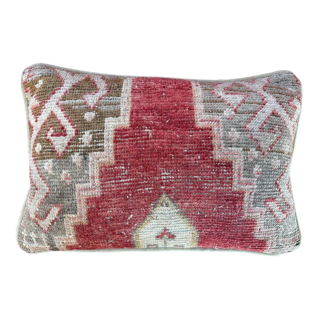 Antique Tabriz Persian Rug Pillow: Antique Tabriz Persian Rug Pillow. This lumbar pillow was made from an early 20th-century Persian Tabriz rug. This lovely antique decorative pillow features an antique fragment fabric rug on front