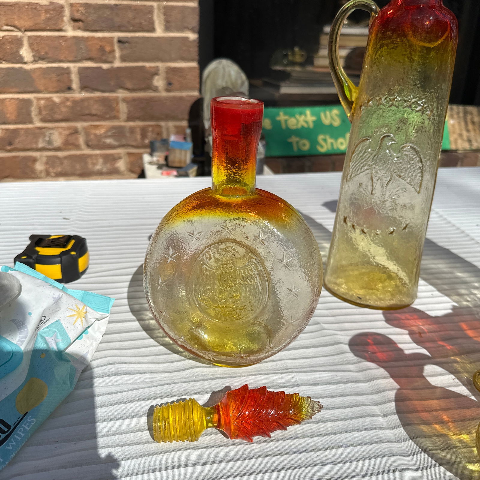 1970s Collection of Red and Yellow Glass Serving Pieces- 6 Pieces - 10