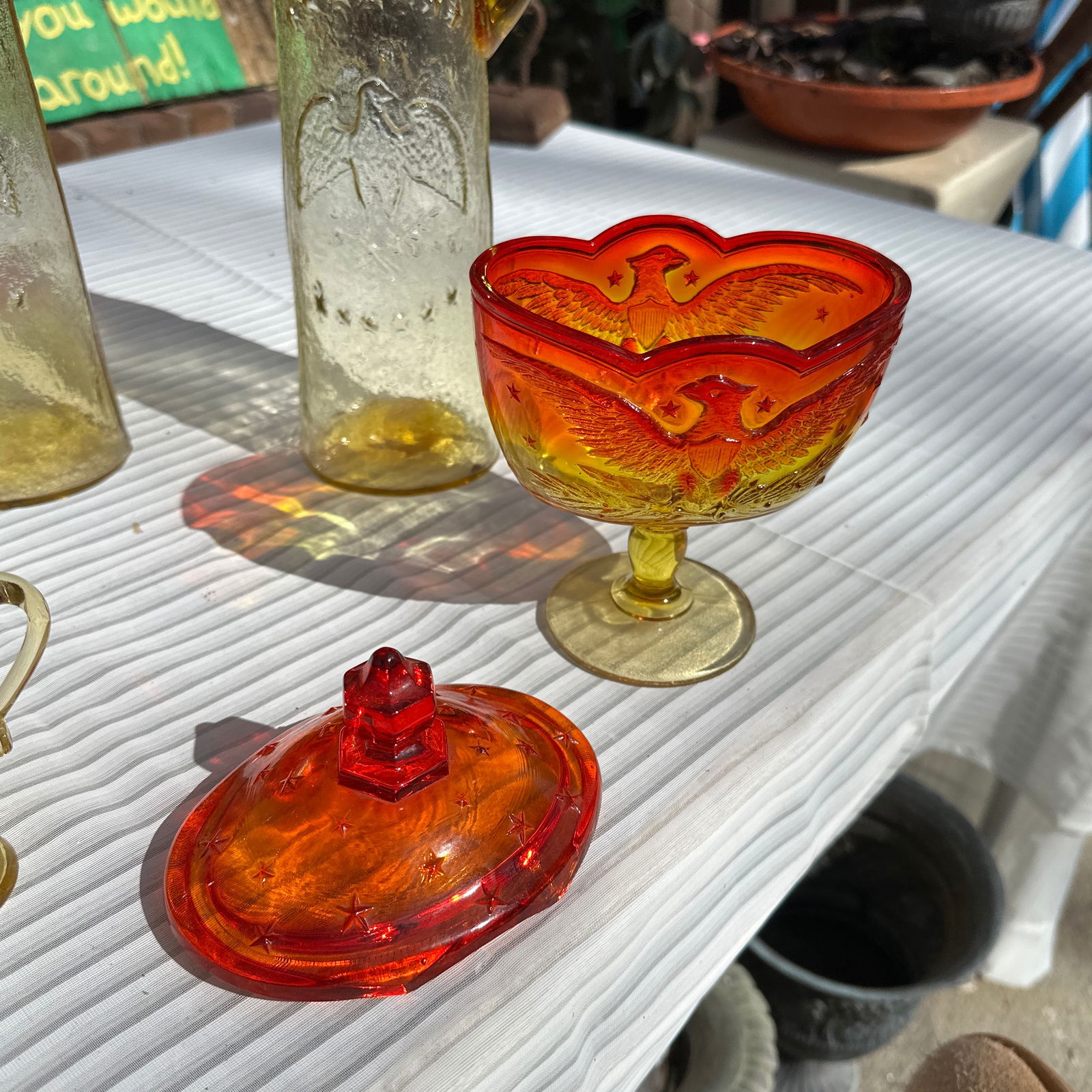 1970s Collection of Red and Yellow Glass Serving Pieces- 6 Pieces - 5