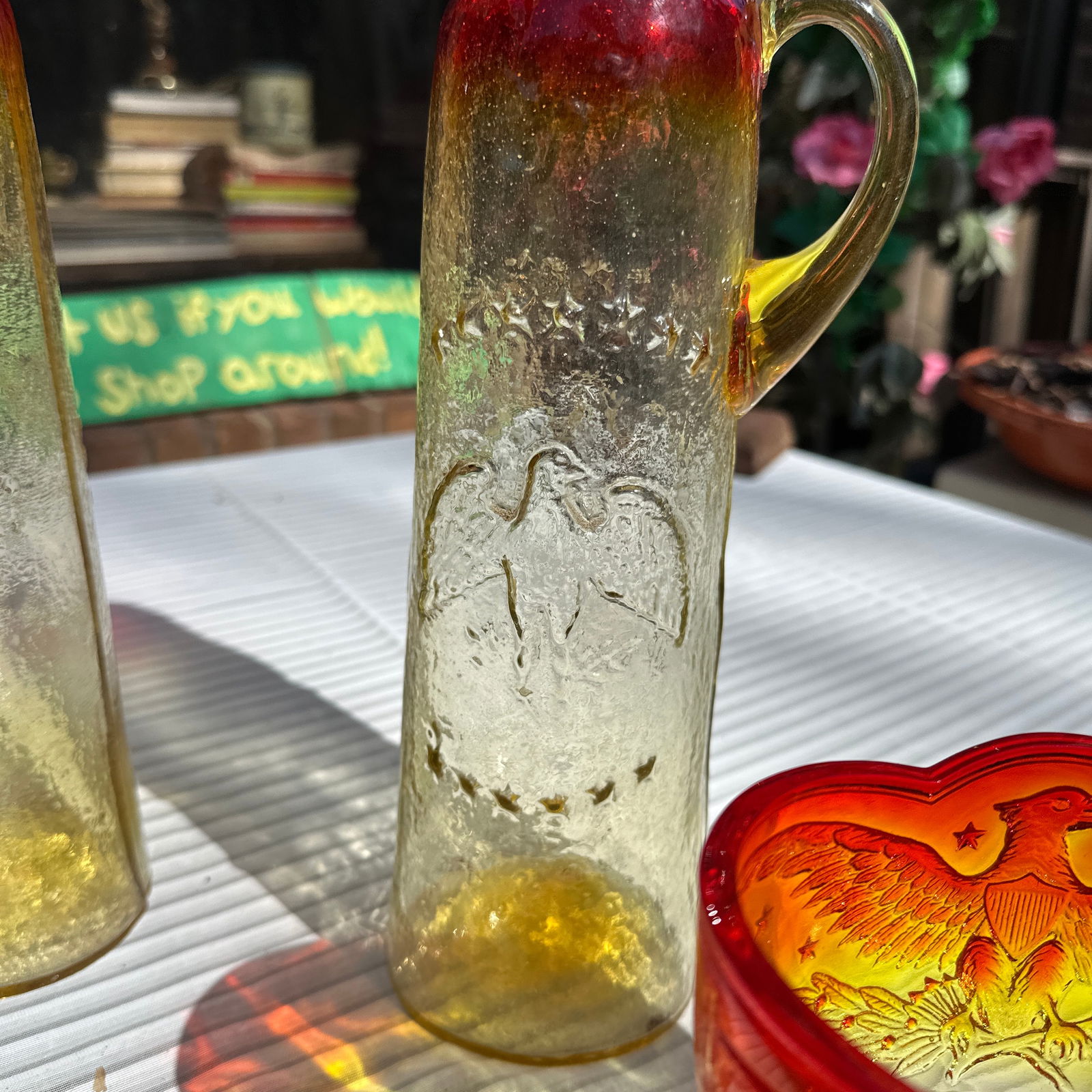 1970s Collection of Red and Yellow Glass Serving Pieces- 6 Pieces - 7