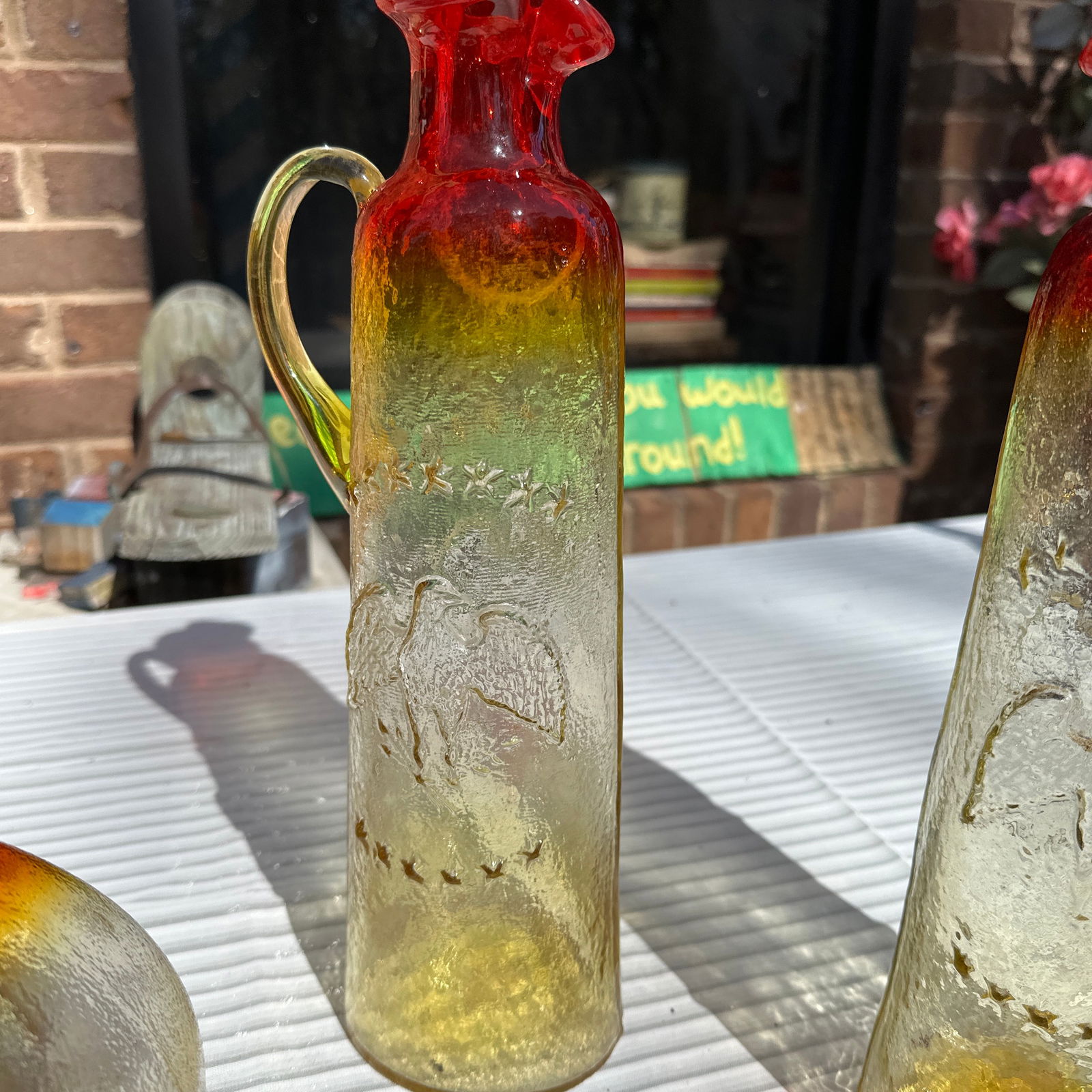 1970s Collection of Red and Yellow Glass Serving Pieces- 6 Pieces - 8
