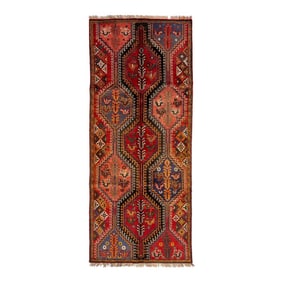 4 X 8 Multicolor Vintage Shiraz Persian Wool Rug With Allover Design