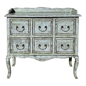 Distressed Pale Blue Curved Legs 6 Drawers Dresser Credenza Side Table