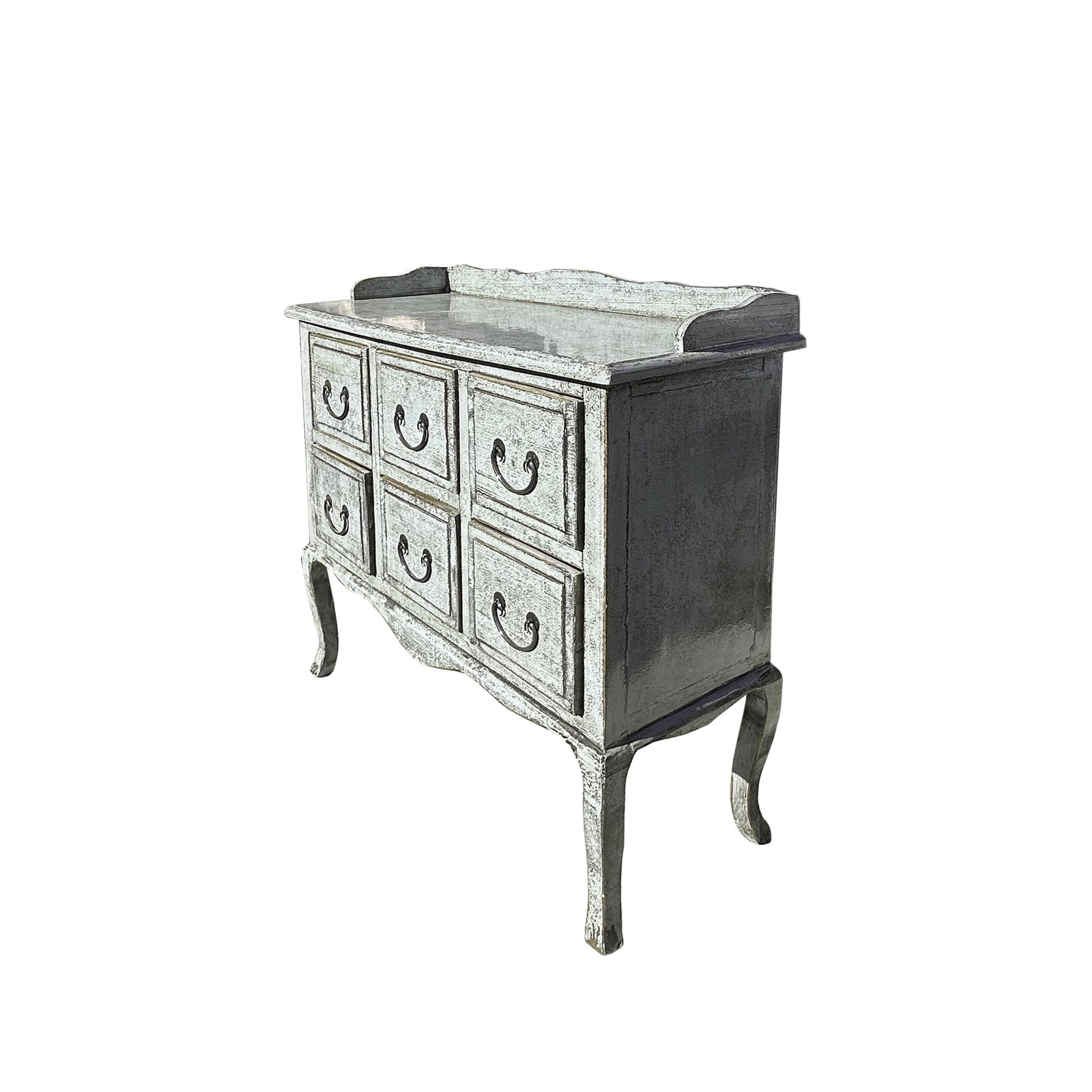 Distressed Pale Blue Curved Legs 6 Drawers Dresser Credenza Side Table - 3
