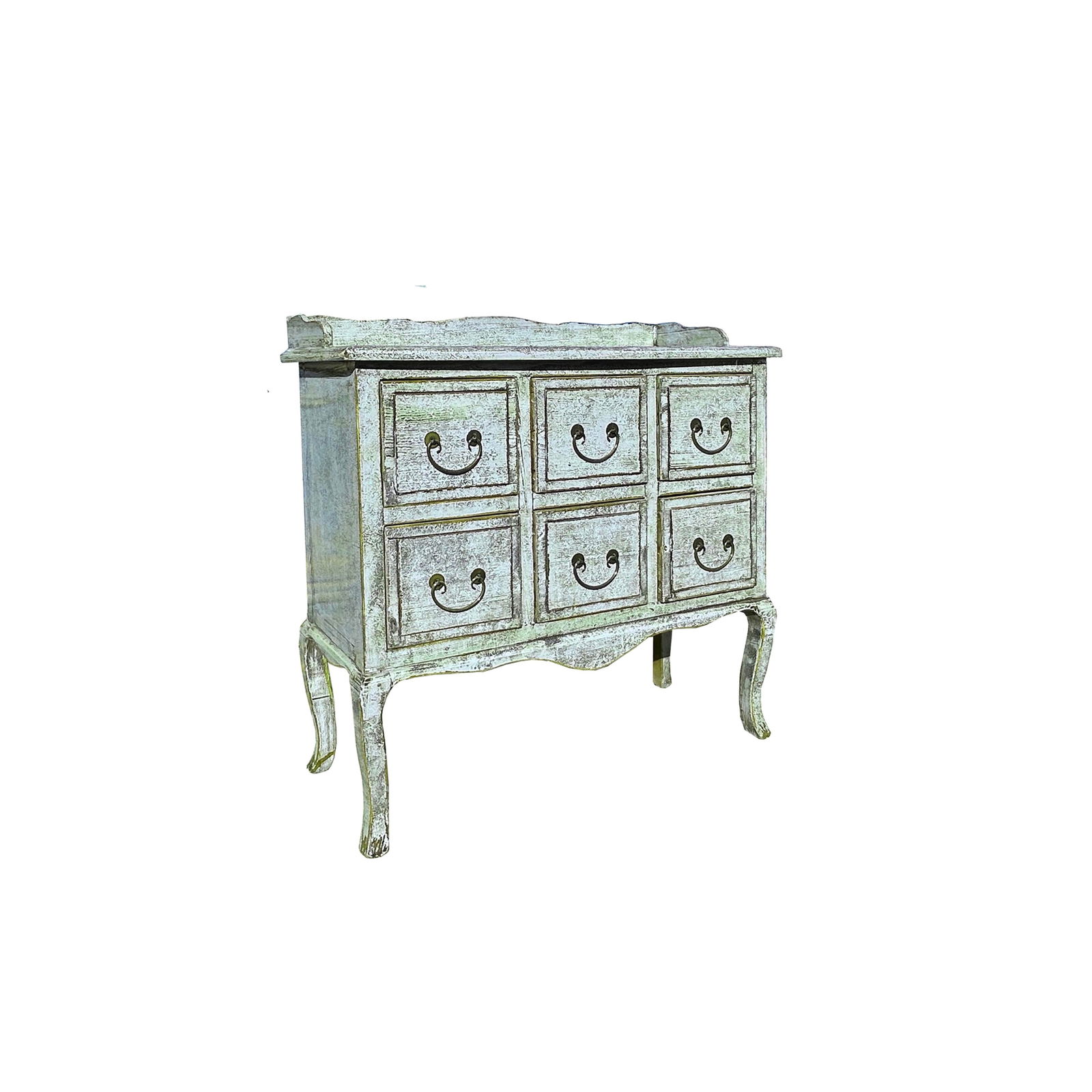 Distressed Pale Blue Curved Legs 6 Drawers Dresser Credenza Side Table - 4
