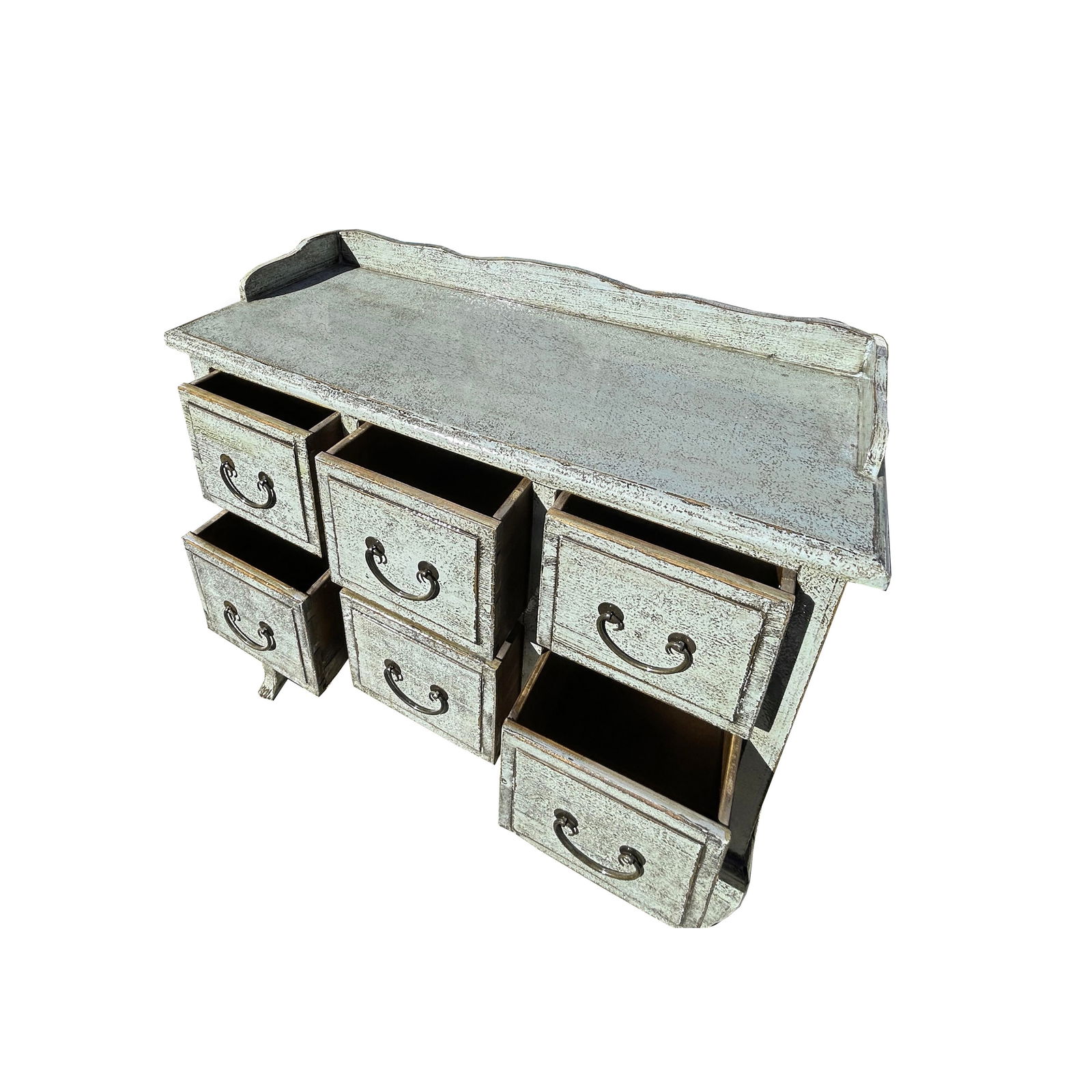 Distressed Pale Blue Curved Legs 6 Drawers Dresser Credenza Side Table - 5
