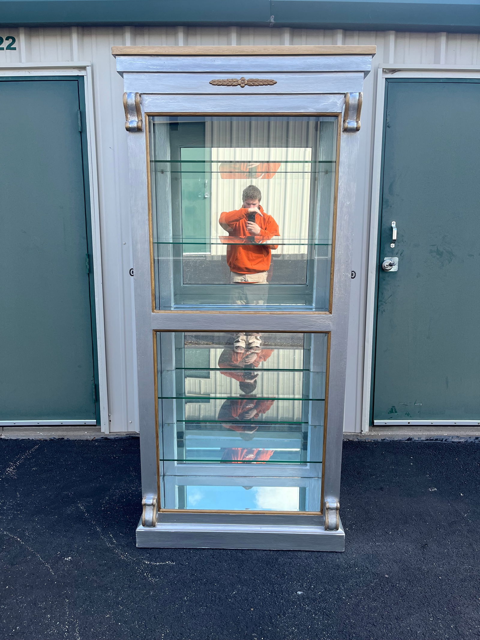 Silver Painted Mirrored 6-Shelf Illuminated Display or Curio Cabinet - 12