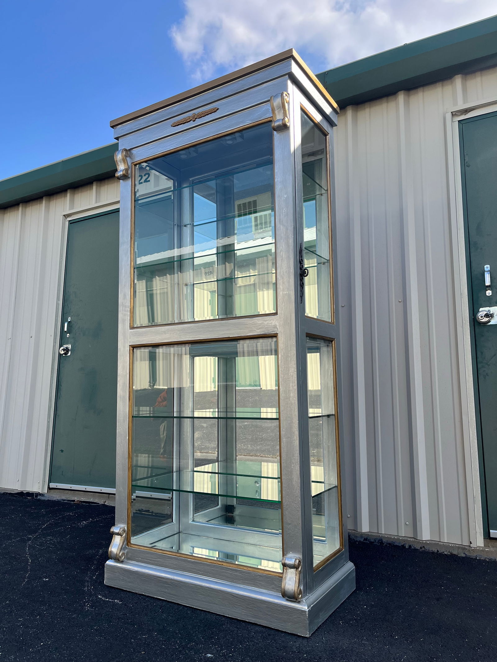 Silver Painted Mirrored 6-Shelf Illuminated Display or Curio Cabinet - 2