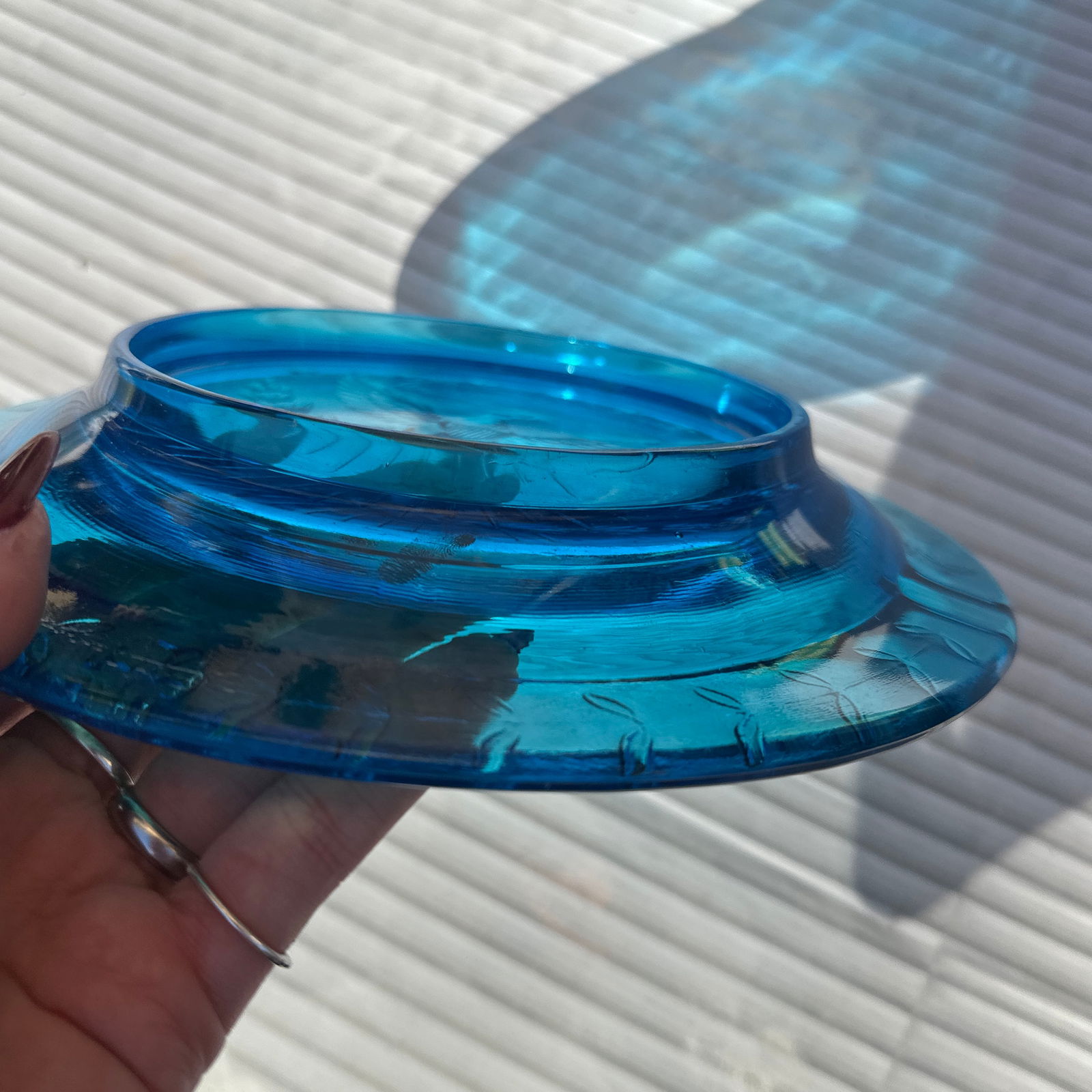 1970s Blue Glass Plate With Eagle Accents - 8