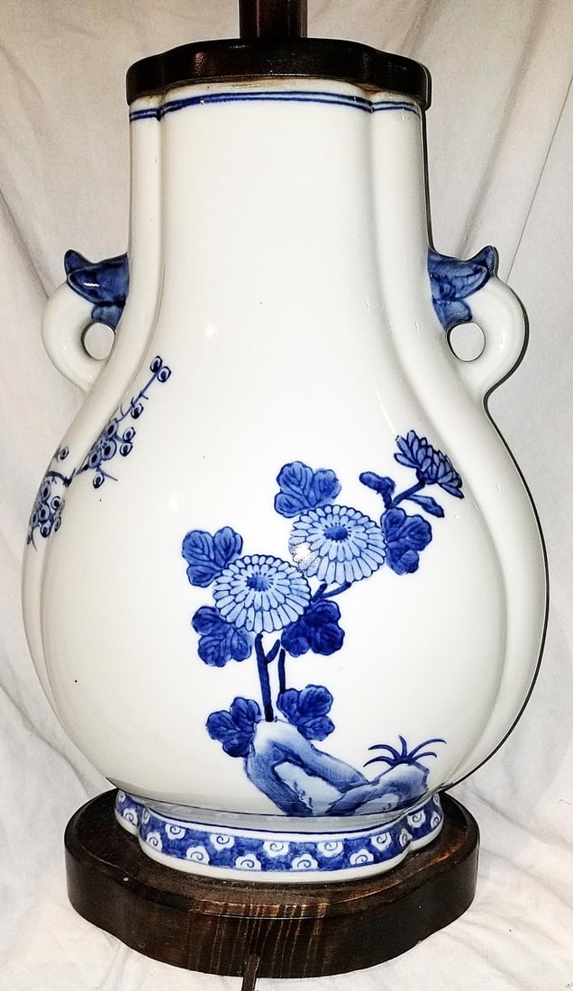 1970s Chinese Ceramic Table Lamp Blue and White - 3