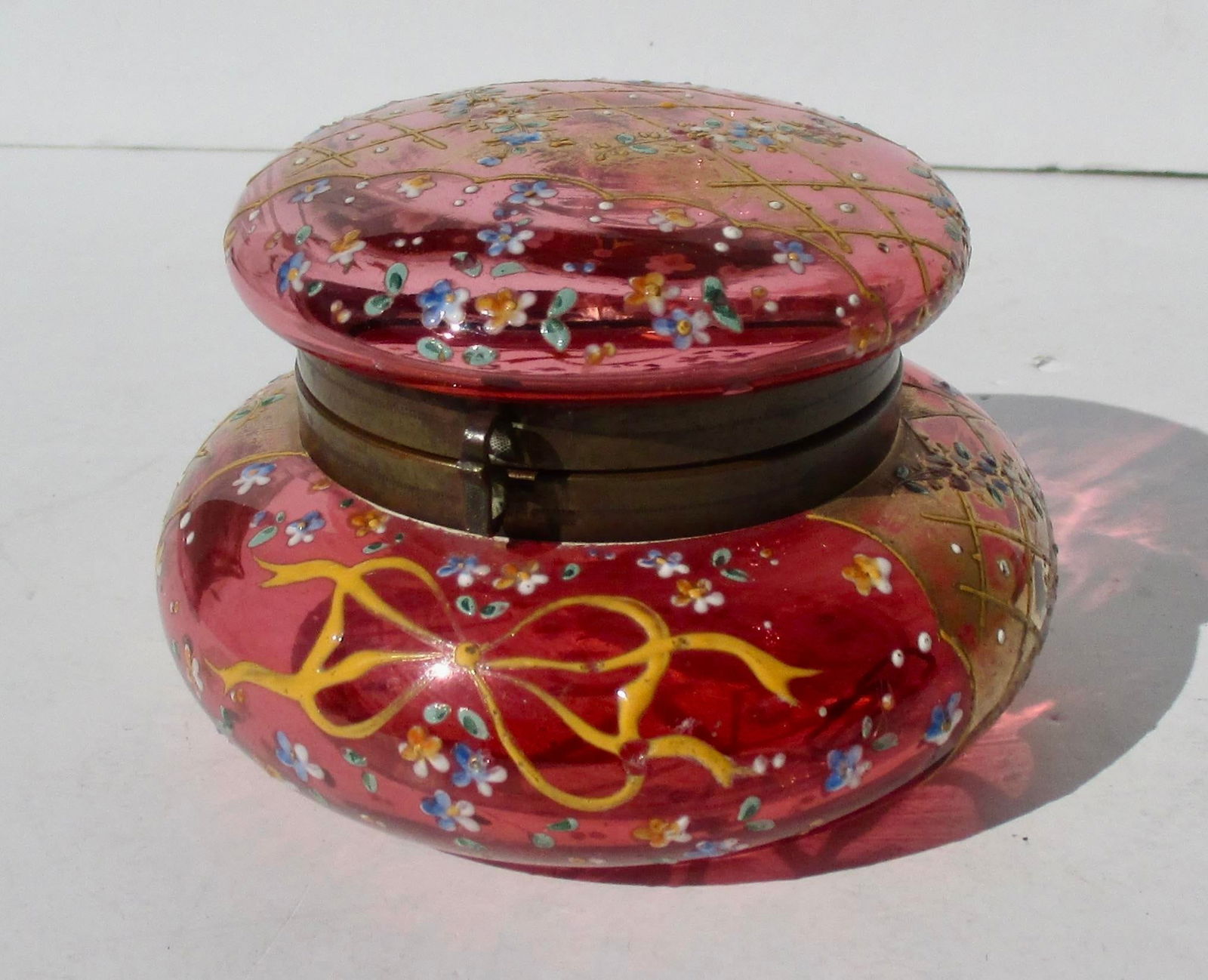 Antique Moser Cranberry Glass Powder /Trinket Box - 2