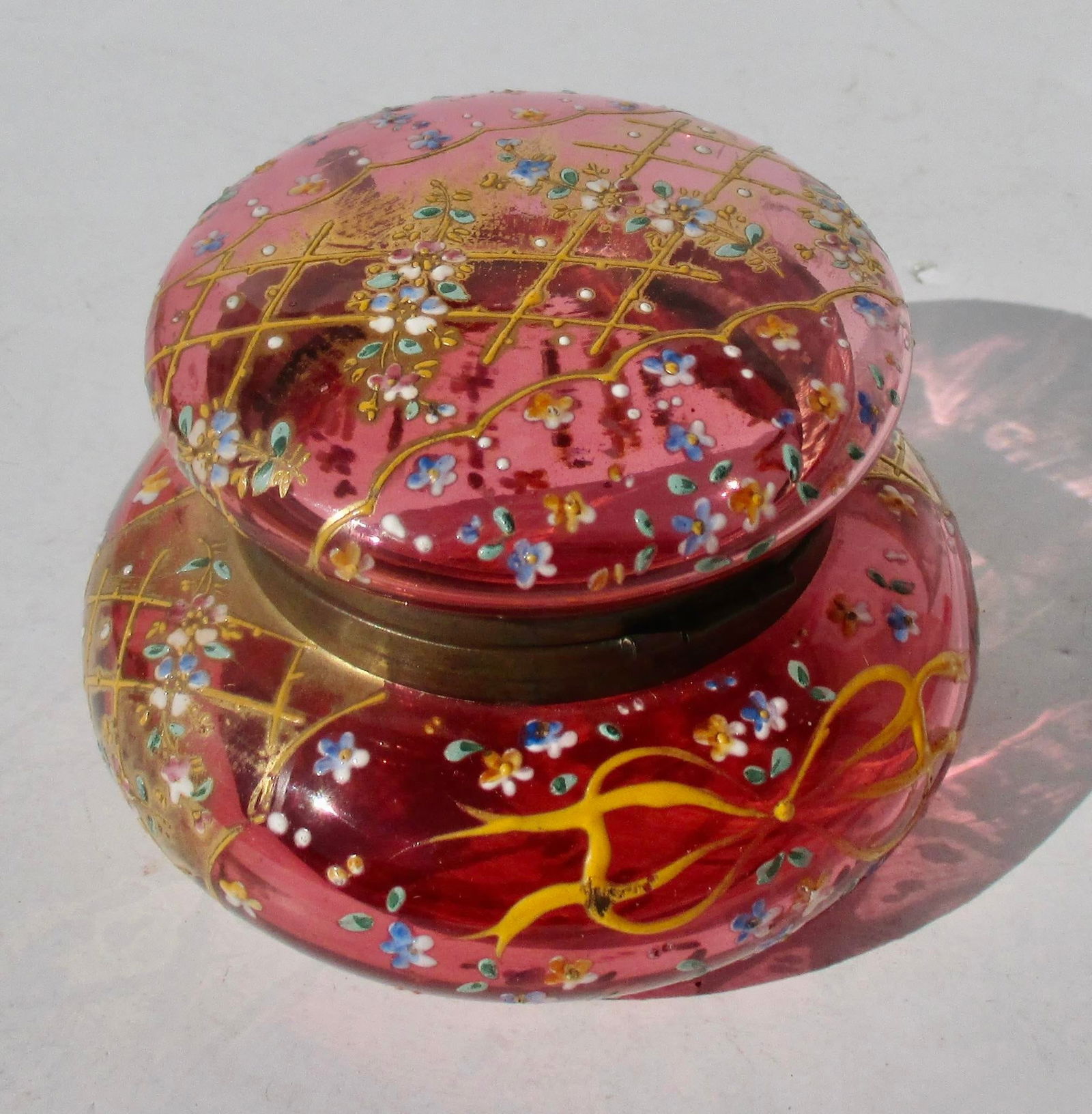 Antique Moser Cranberry Glass Powder /Trinket Box - 3
