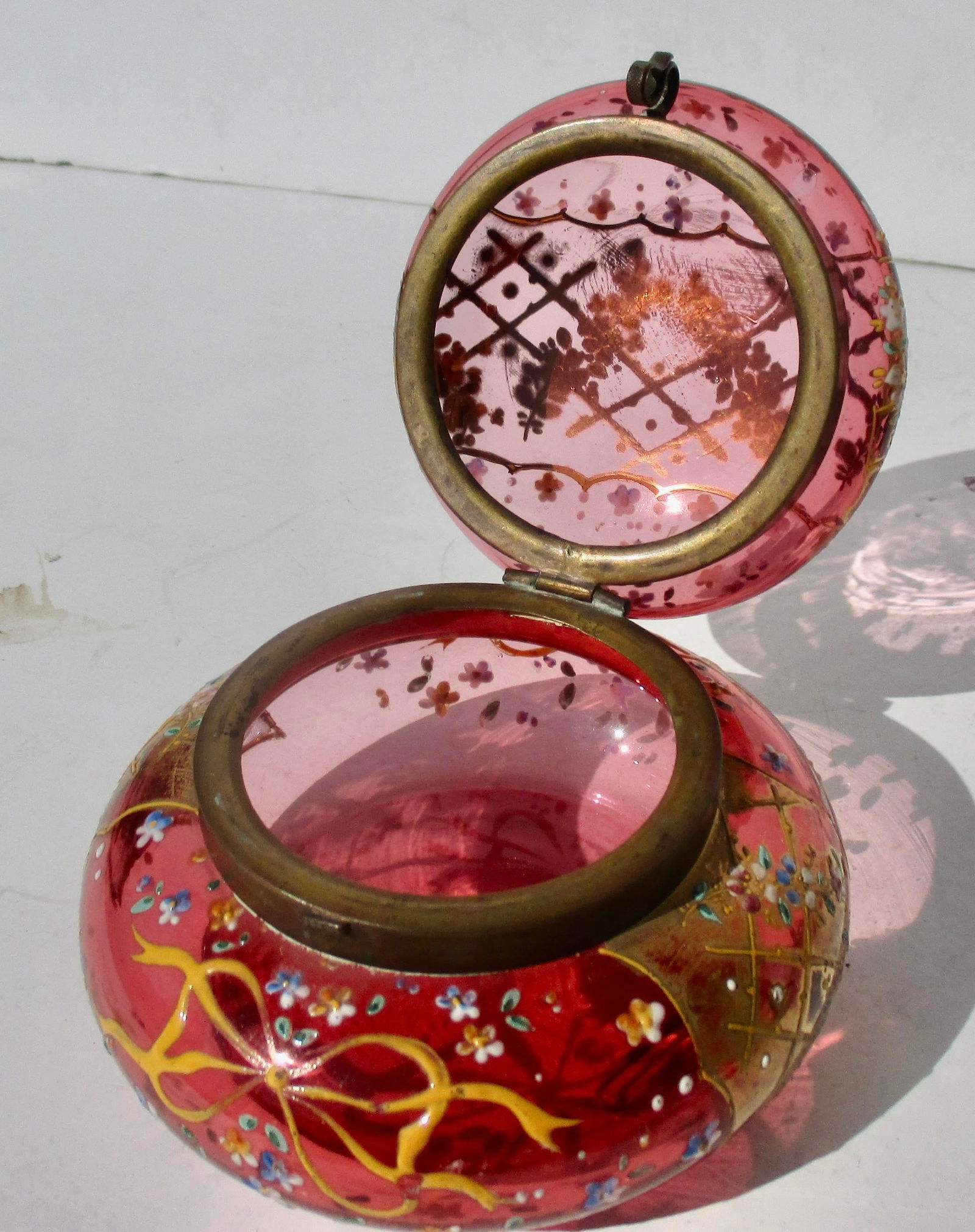 Antique Moser Cranberry Glass Powder /Trinket Box - 4