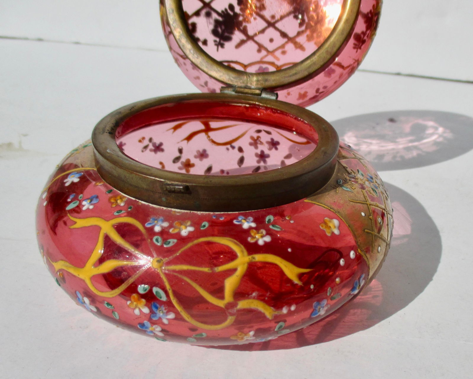 Antique Moser Cranberry Glass Powder /Trinket Box - 5