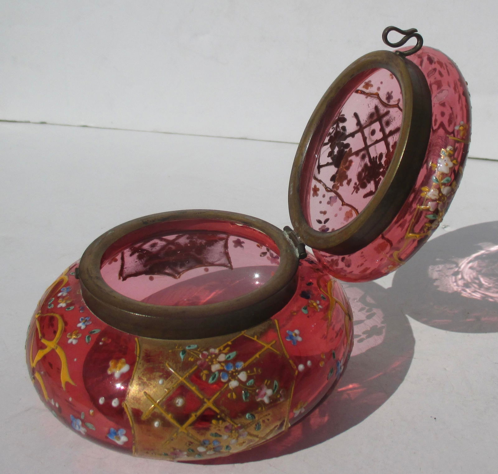 Antique Moser Cranberry Glass Powder /Trinket Box - 6