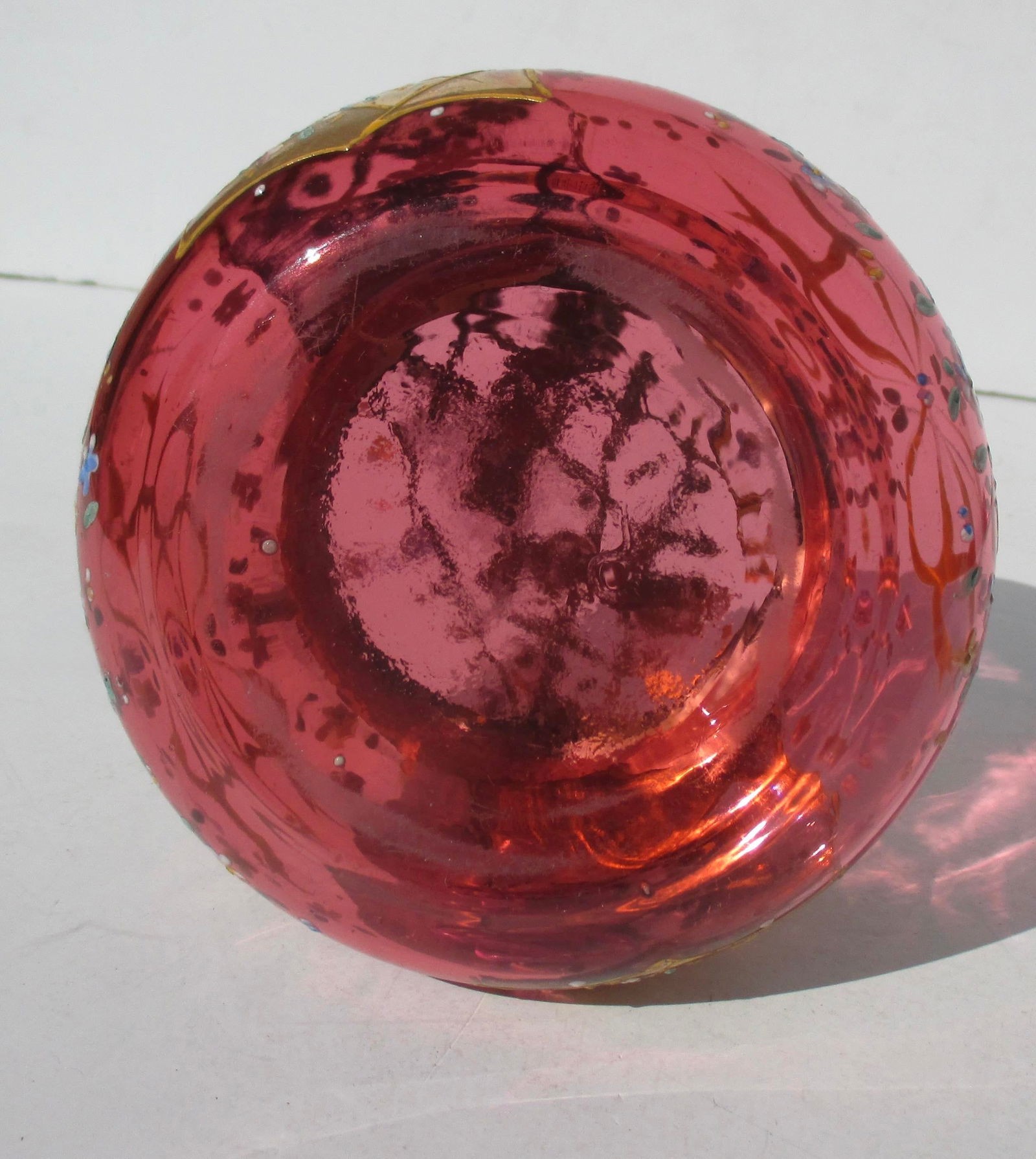 Antique Moser Cranberry Glass Powder /Trinket Box - 7