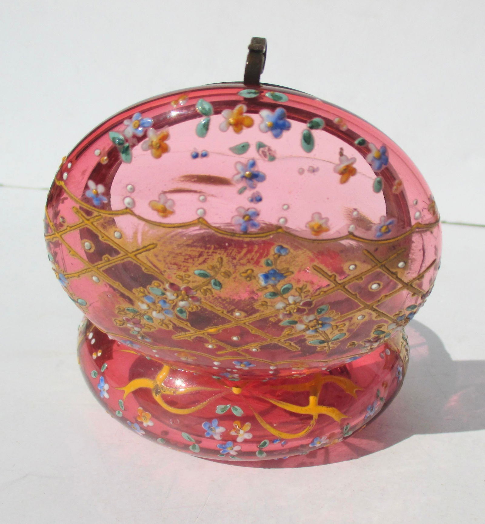 Antique Moser Cranberry Glass Powder /Trinket Box - 8